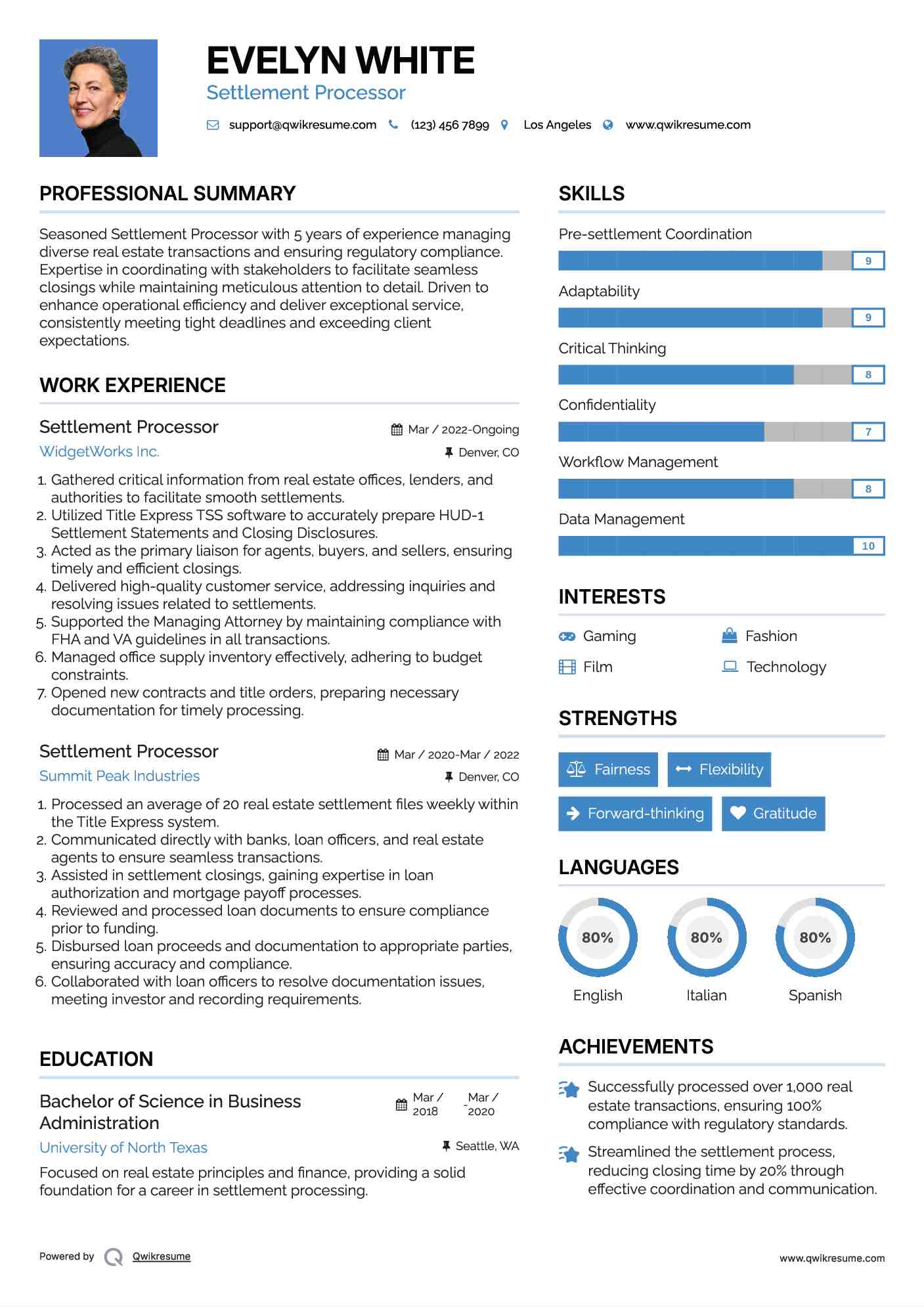 Settlement Processor Resume Template
