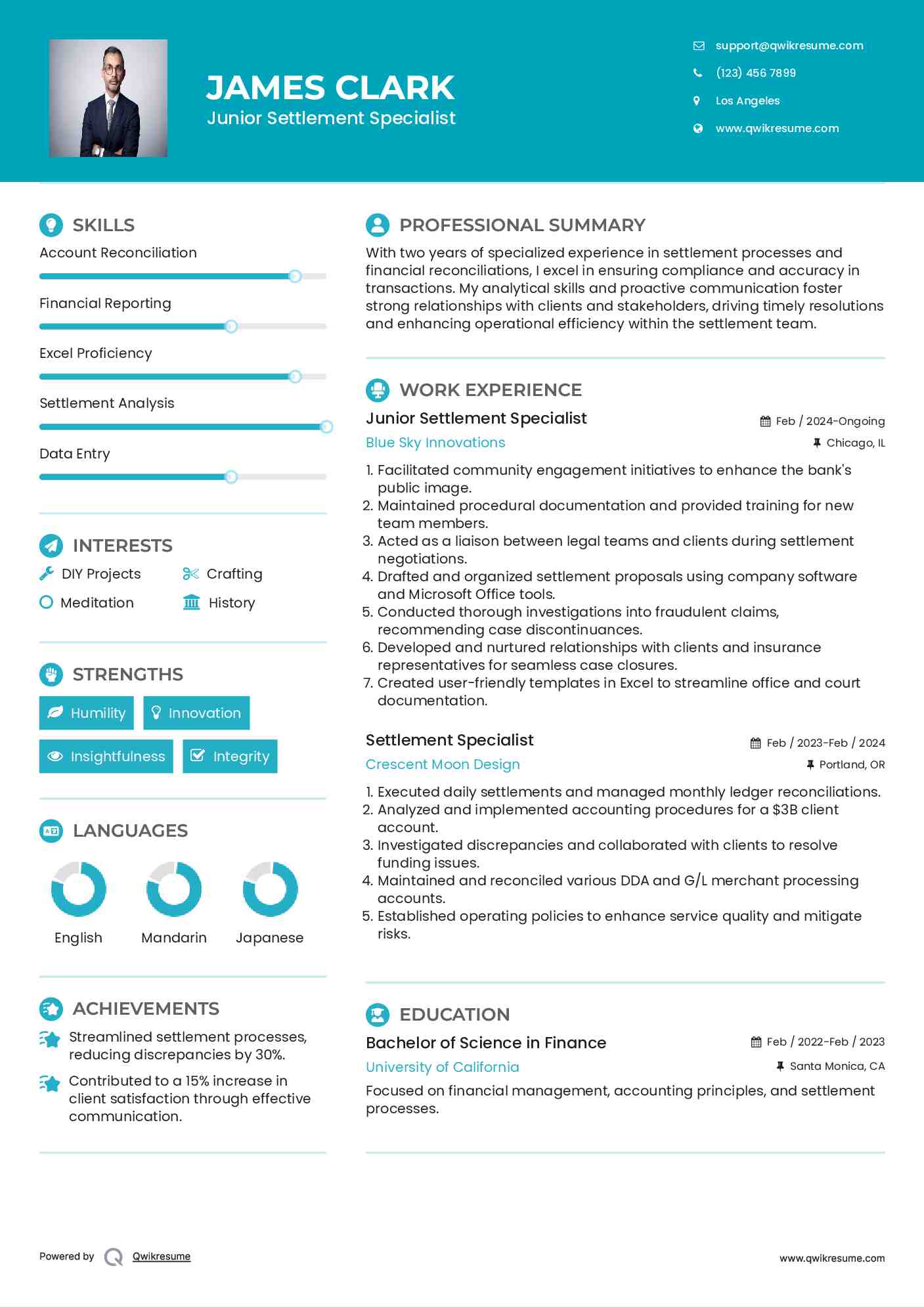 Junior Settlement Specialist Resume Template