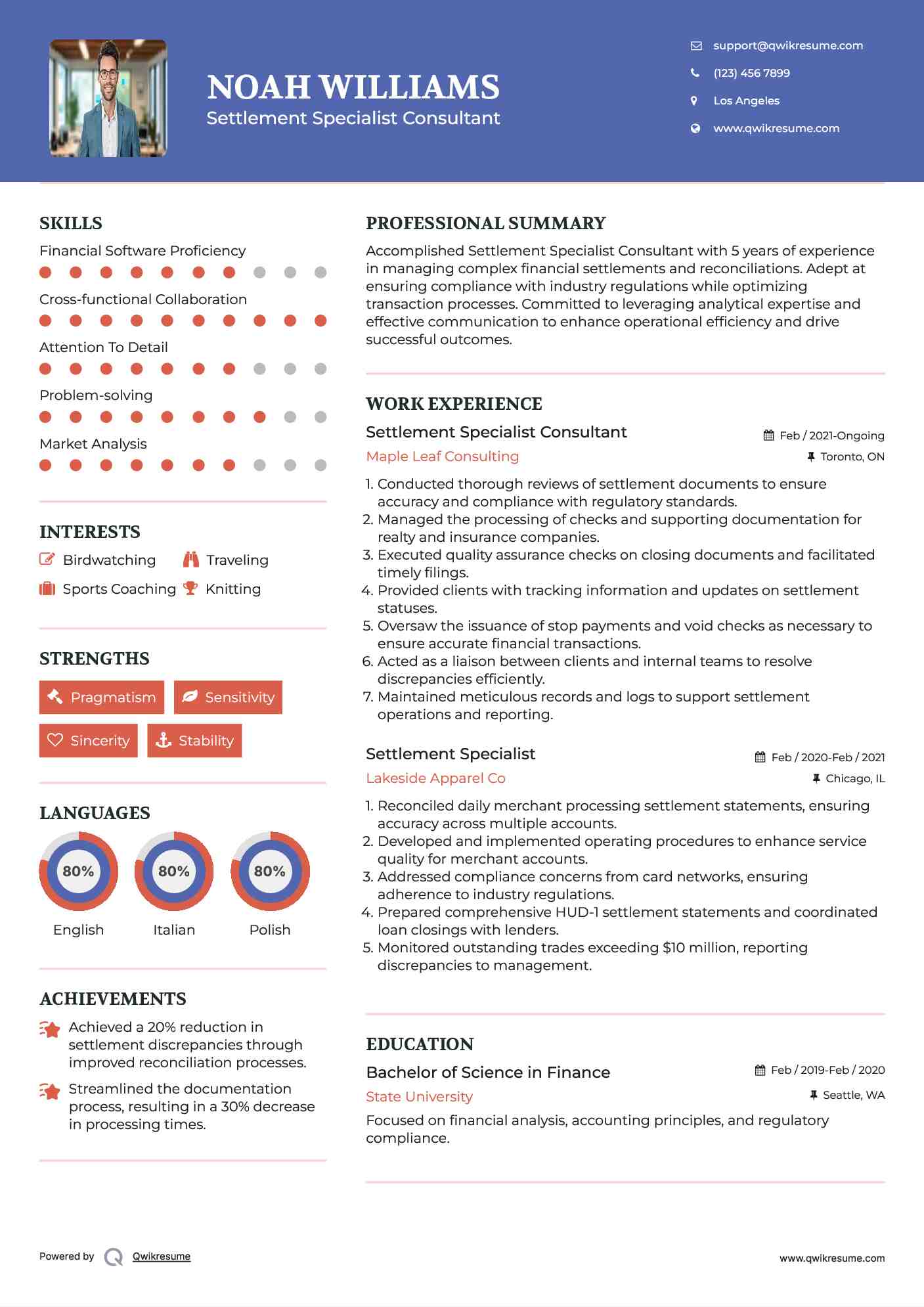 Settlement Specialist Consultant Resume Format