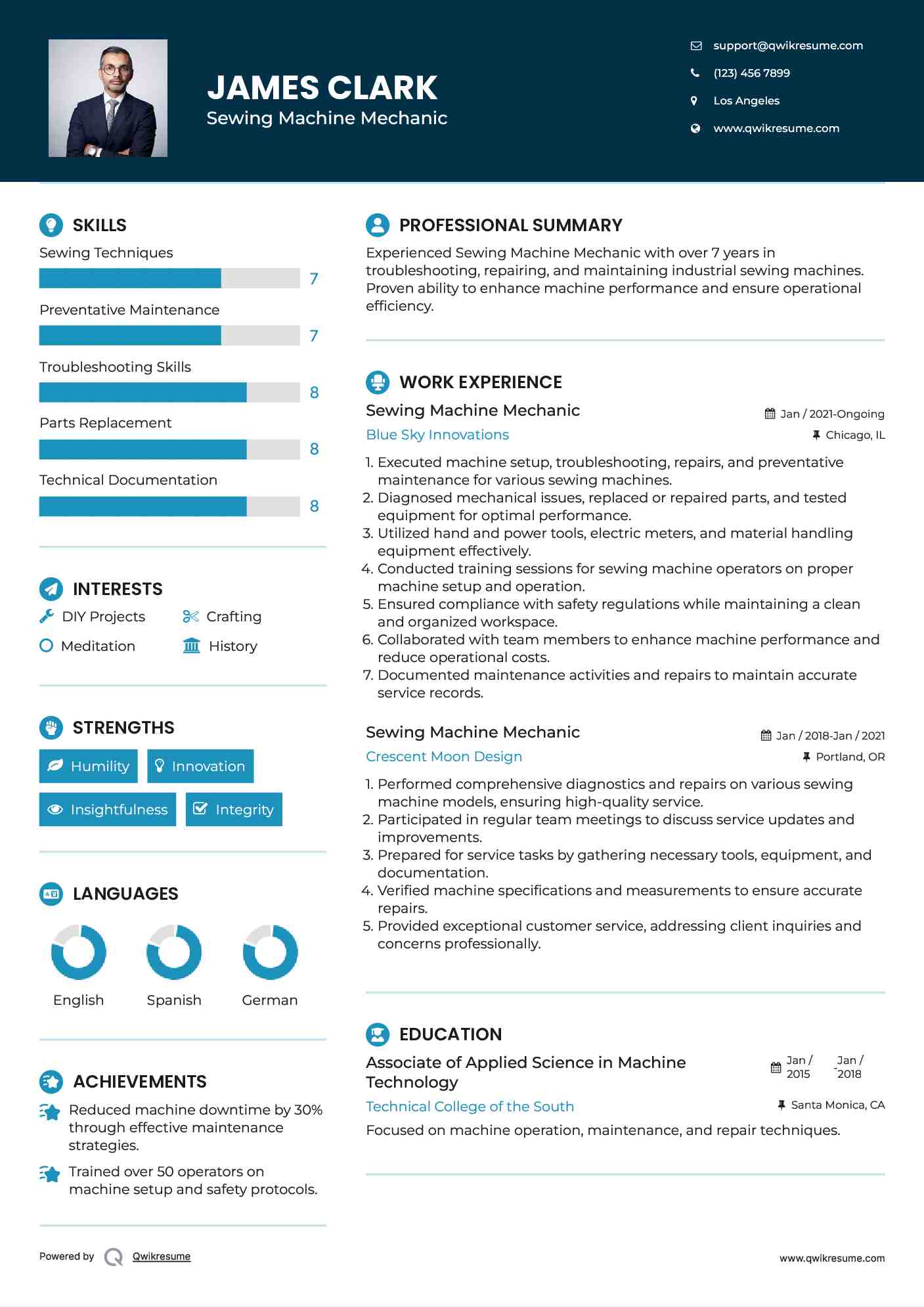 Sewing Machine Mechanic Resume Template