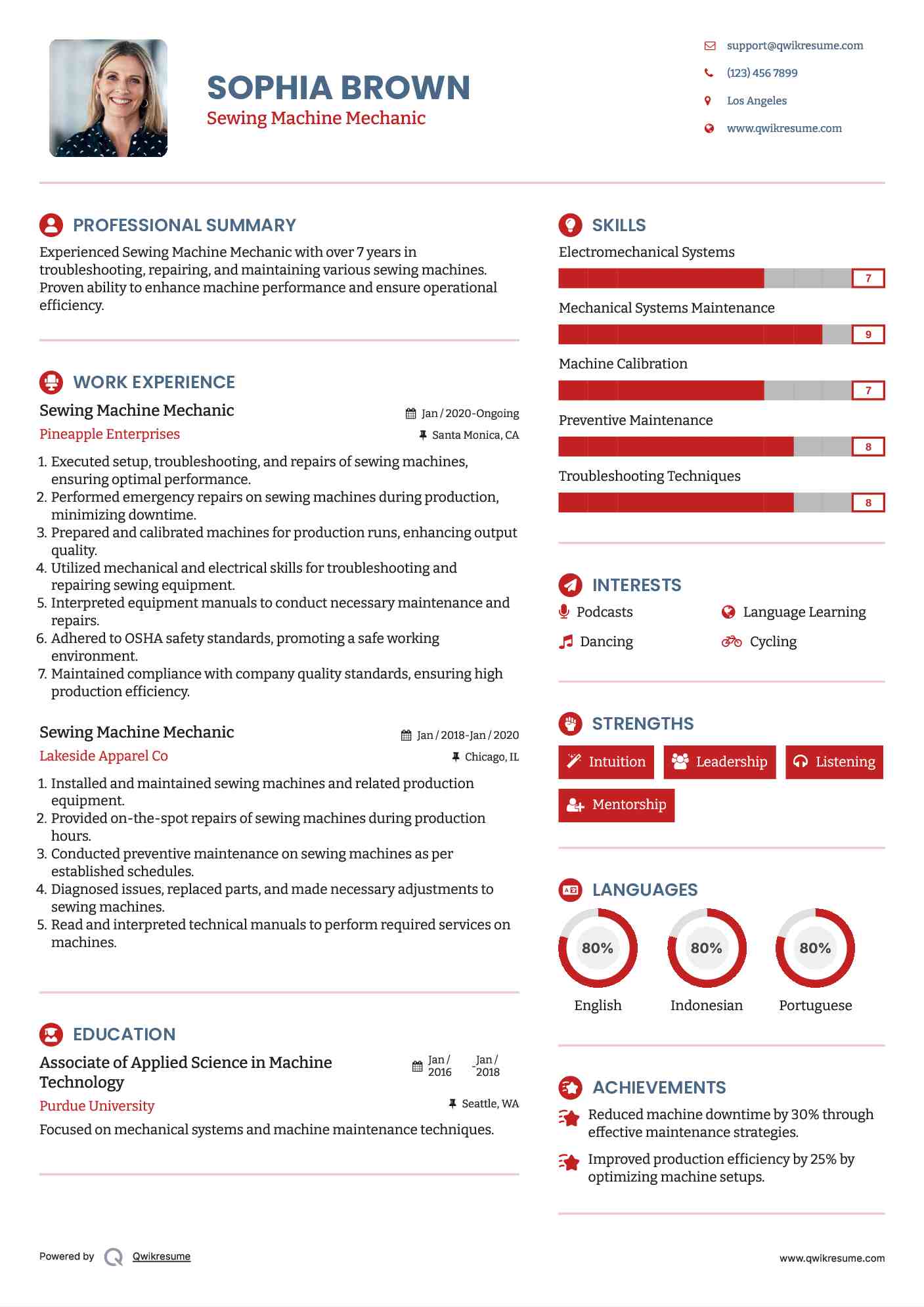 Sewing Machine Mechanic Resume Model