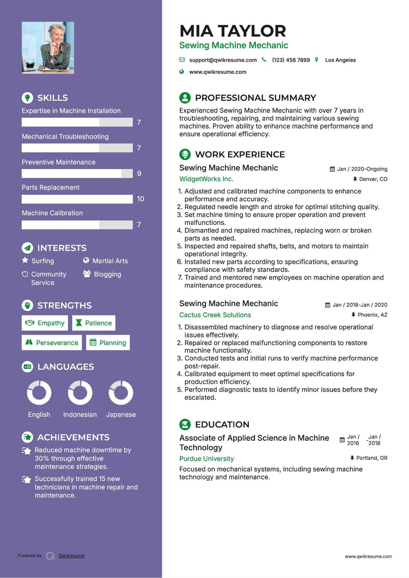 Sewing Machine Mechanic Resume Model