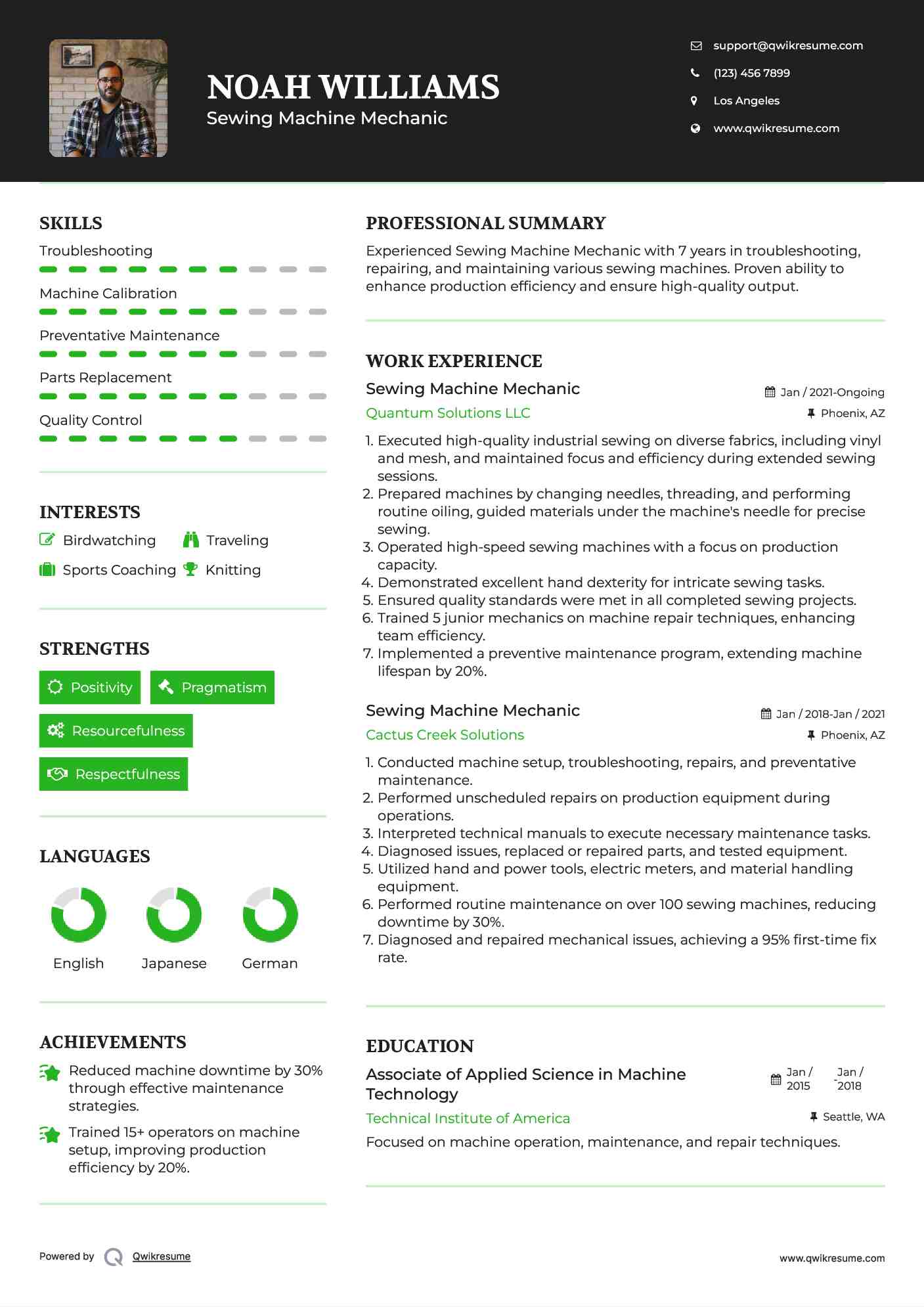 Sewing Machine Mechanic Resume Format