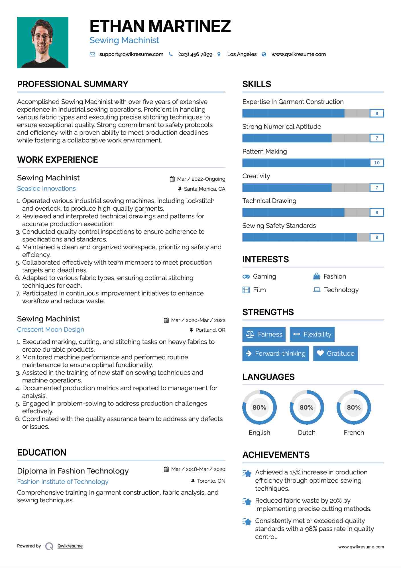 Sewing Machinist Resume Template