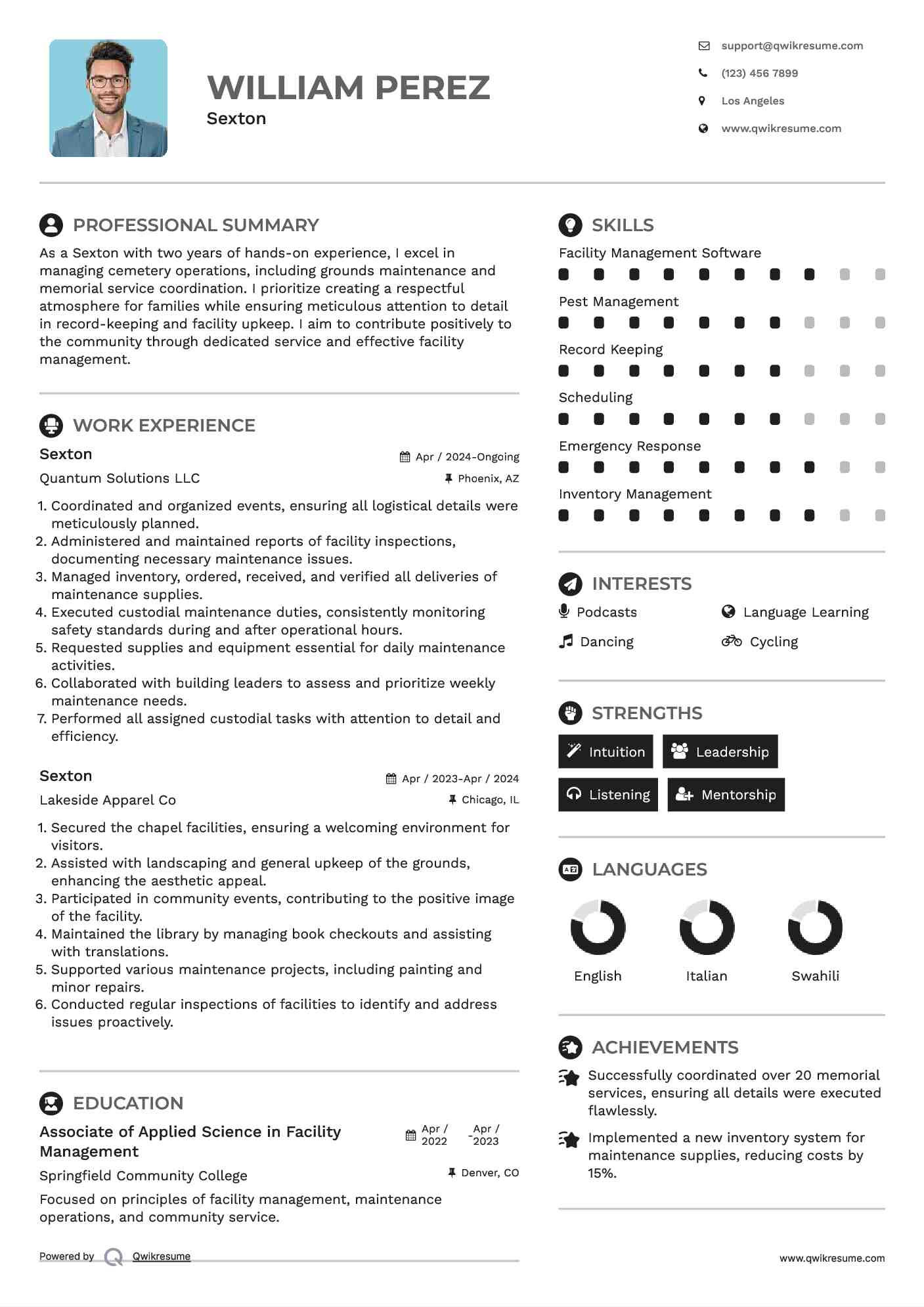 Sexton Resume Format