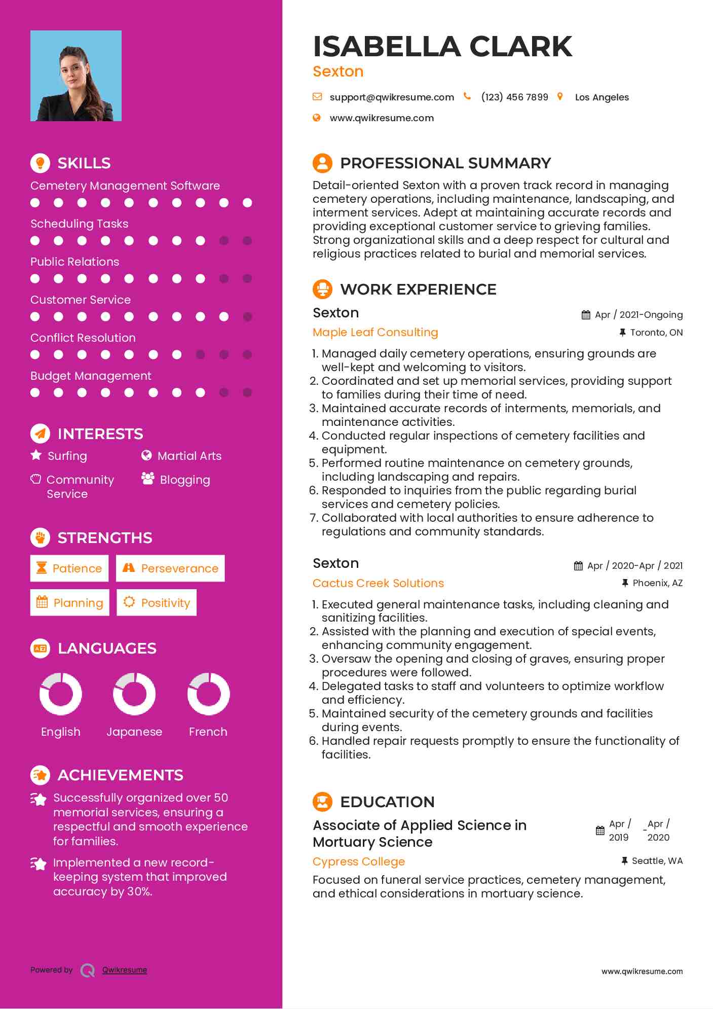 Sexton Resume Template