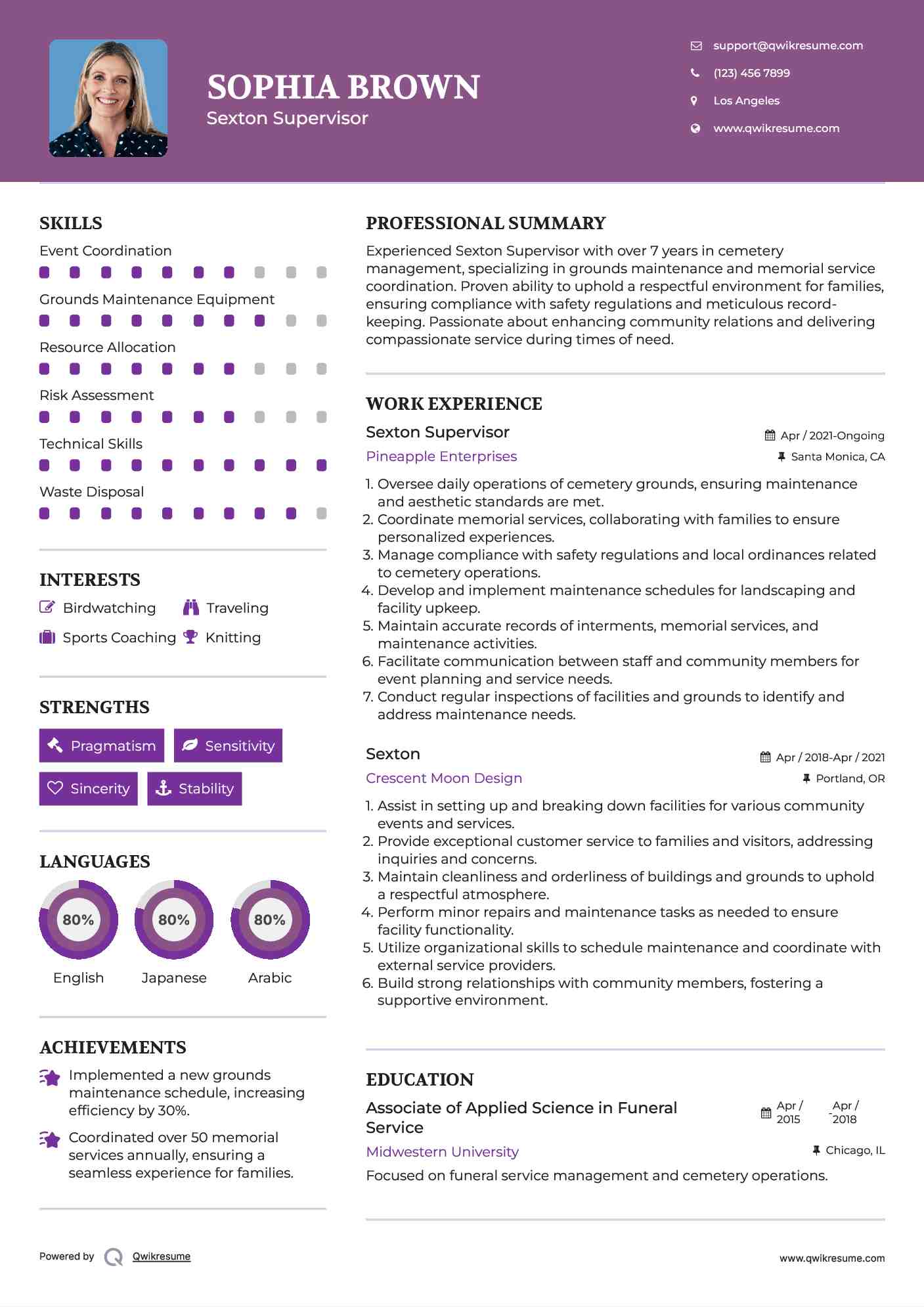 Sexton Supervisor Resume Sample