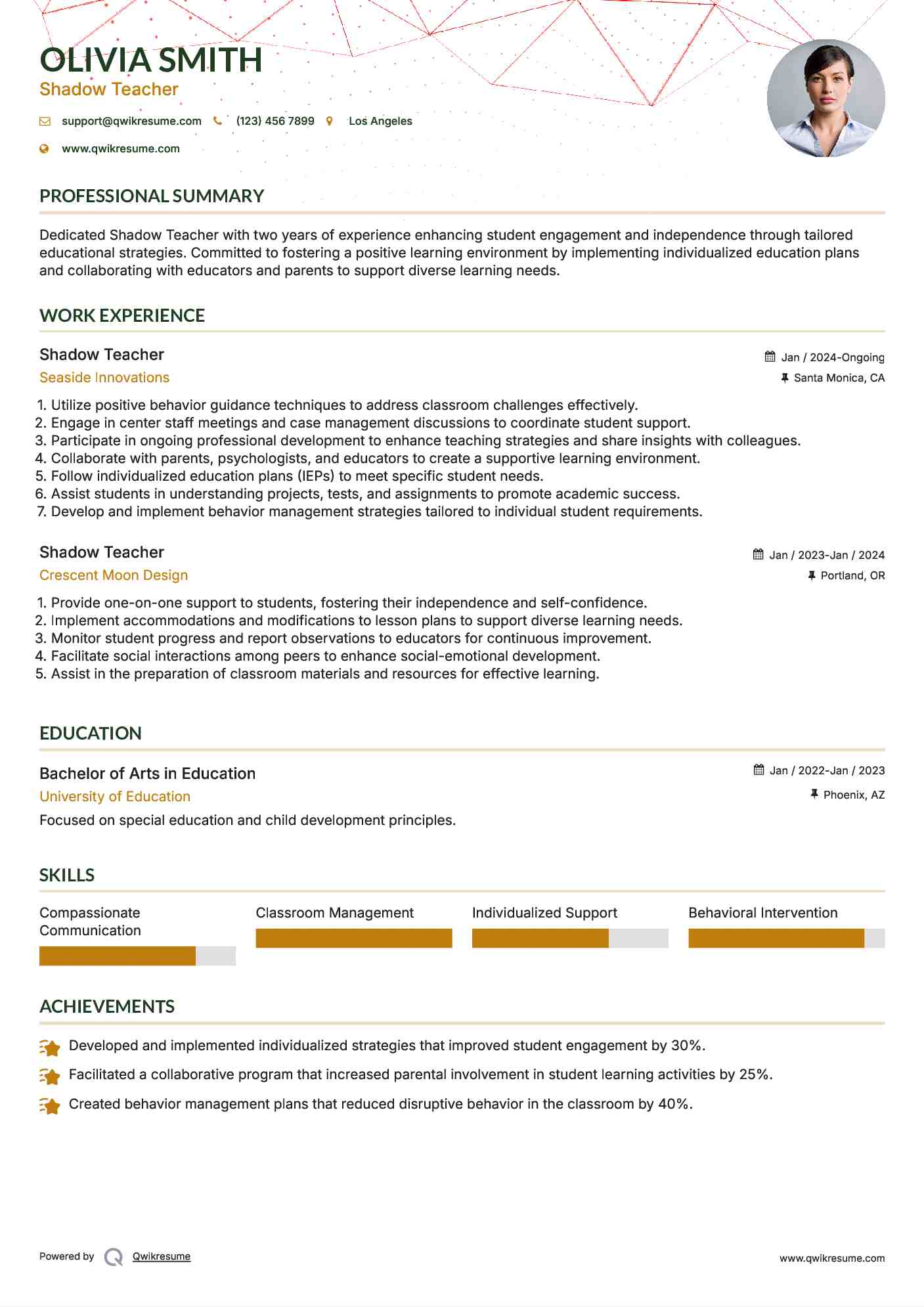 Shadow Teacher Resume Format