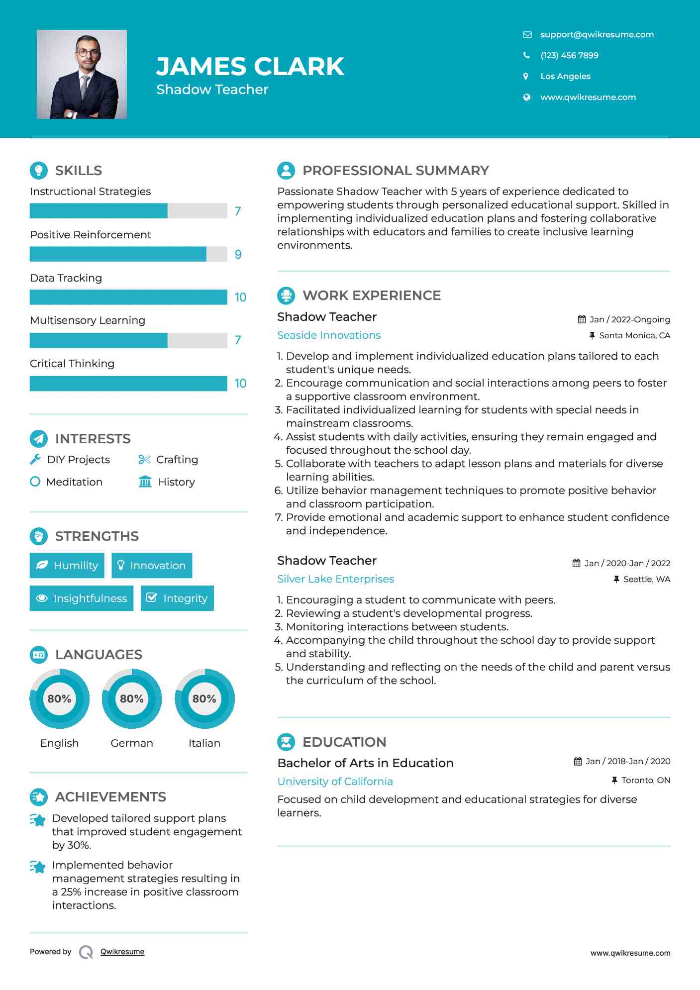 Shadow Teacher Resume Example