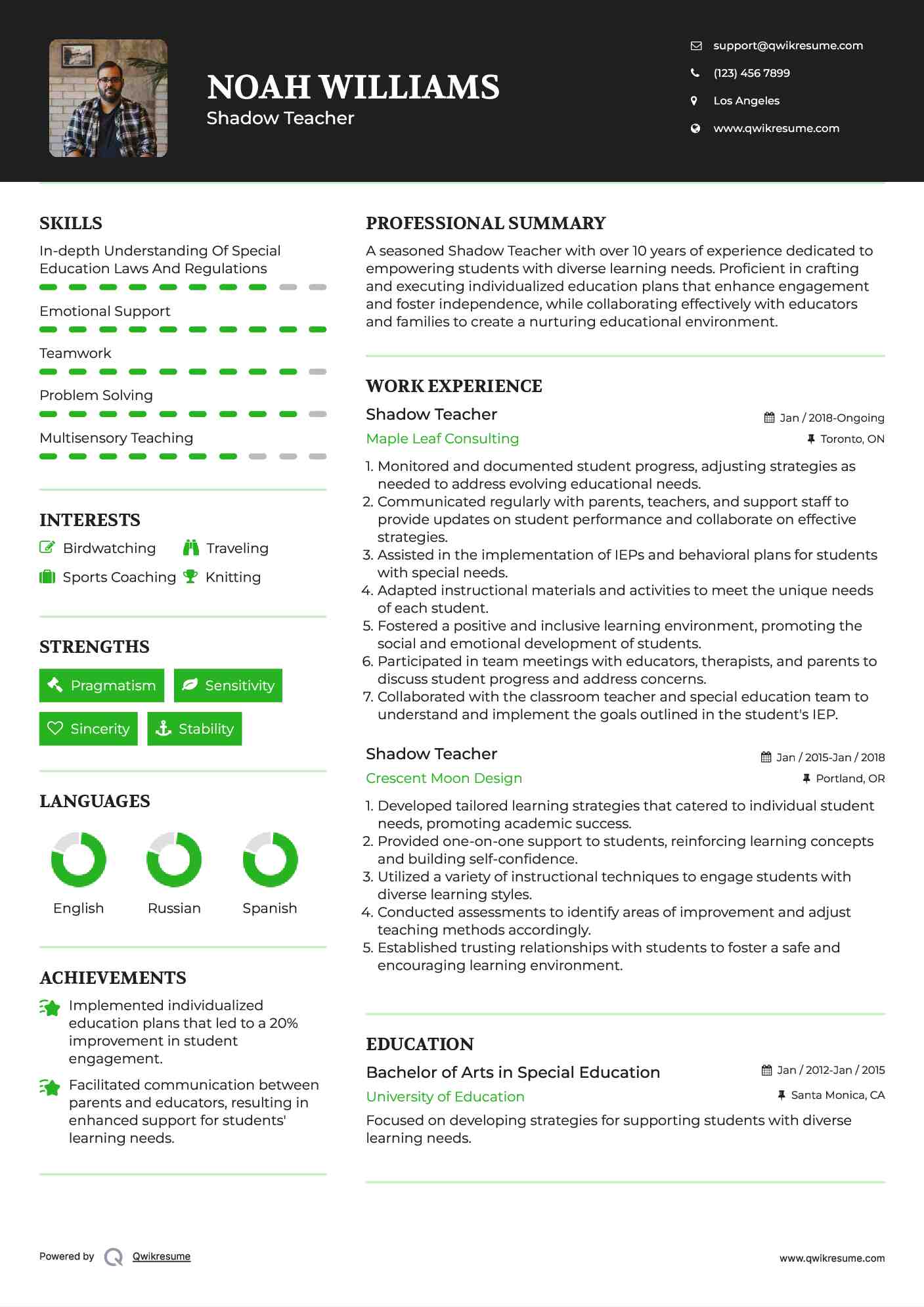 Shadow Teacher Resume Format