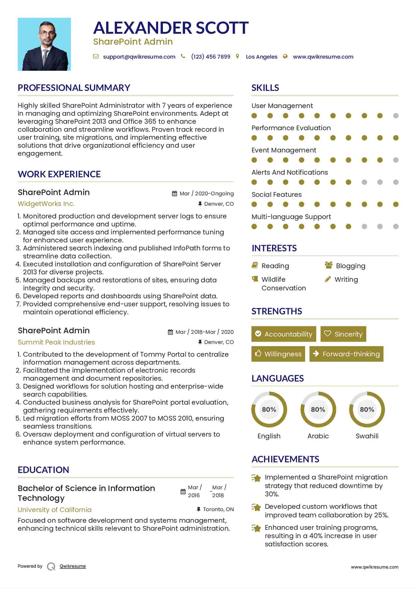 SharePoint Admin Resume Model