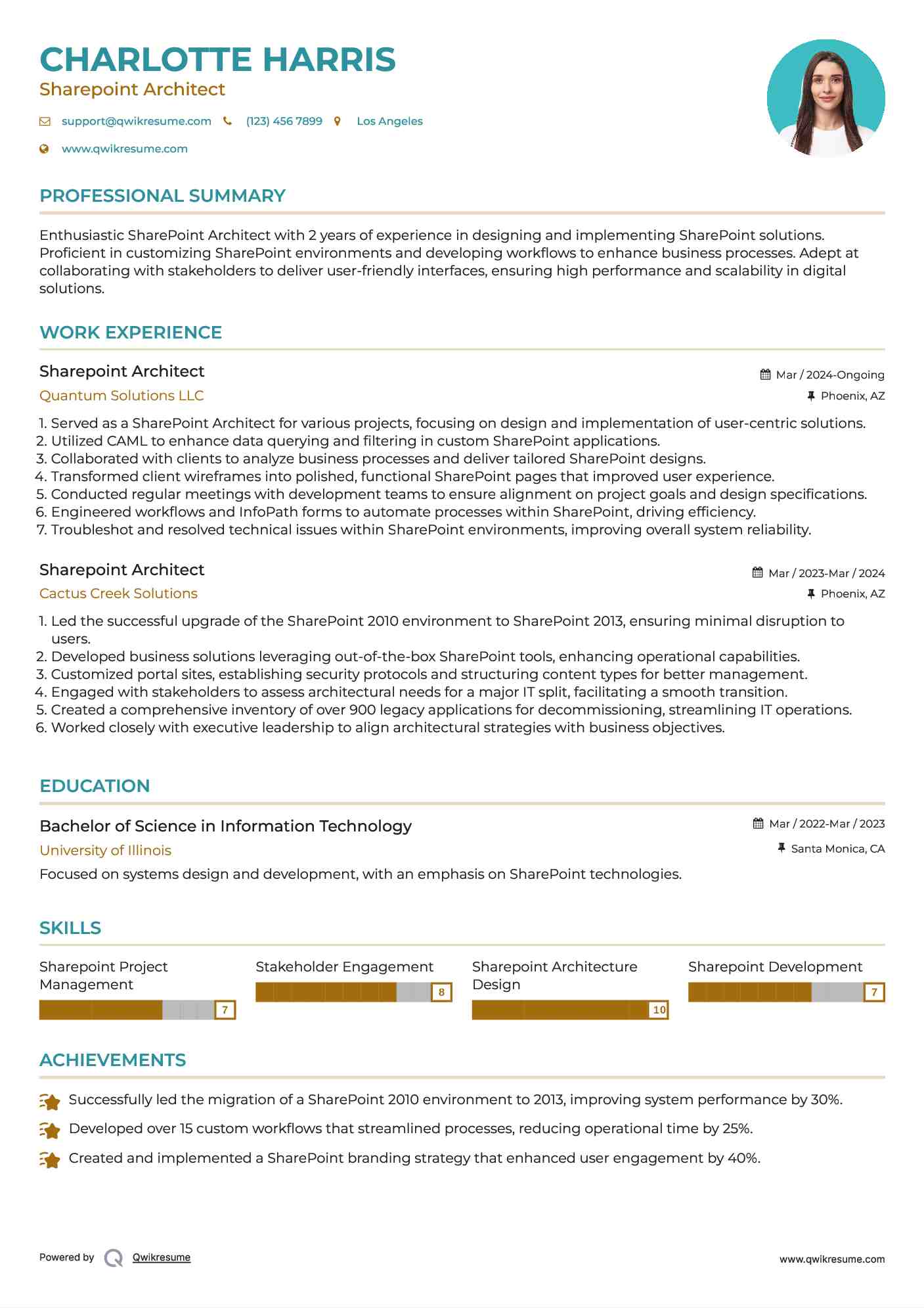 Sharepoint Architect Resume Samples QwikResume