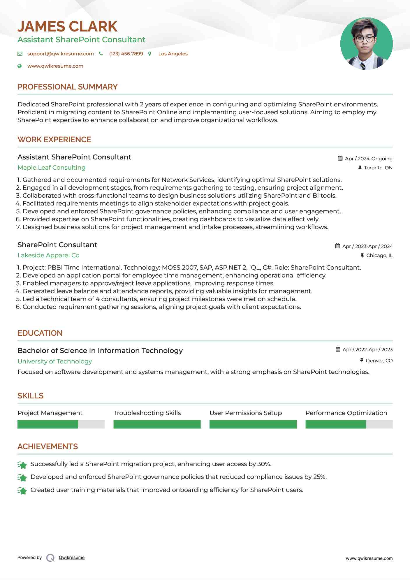 Assistant SharePoint Consultant Resume Template