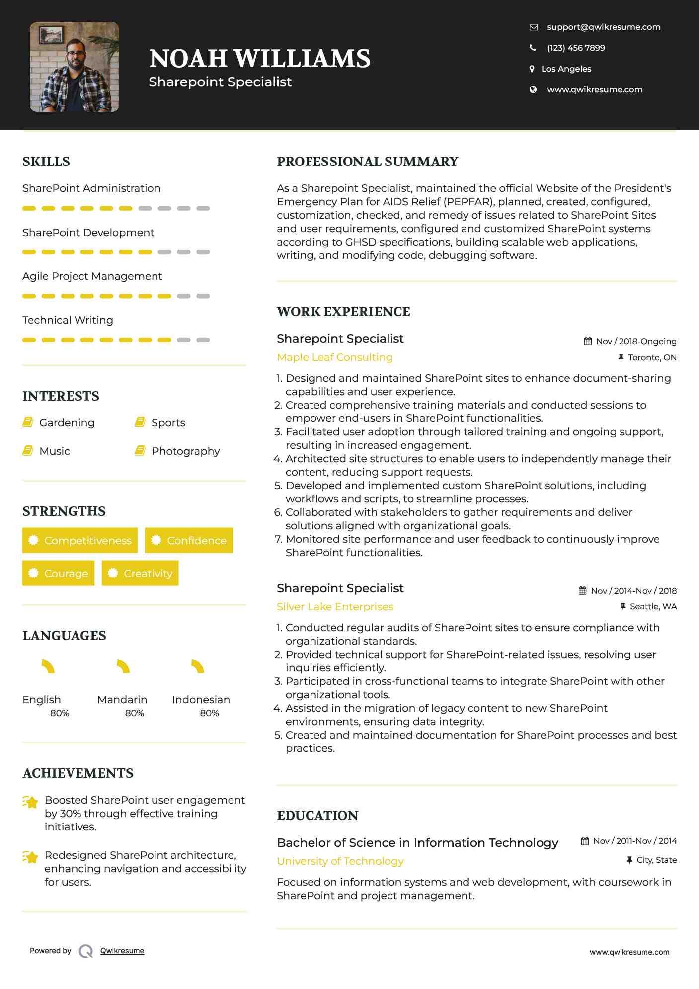 Sharepoint Specialist Resume Model