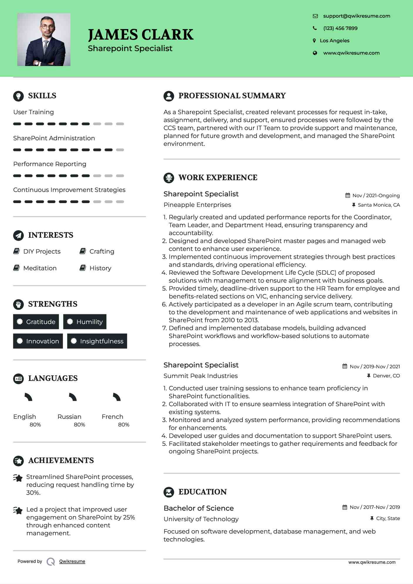Sharepoint Specialist Resume Format