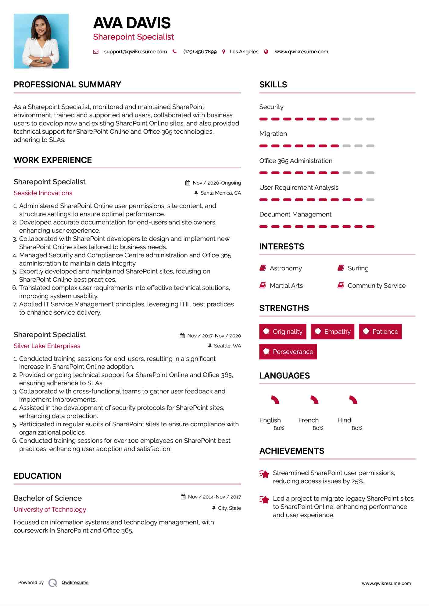 Sharepoint Specialist Resume Sample