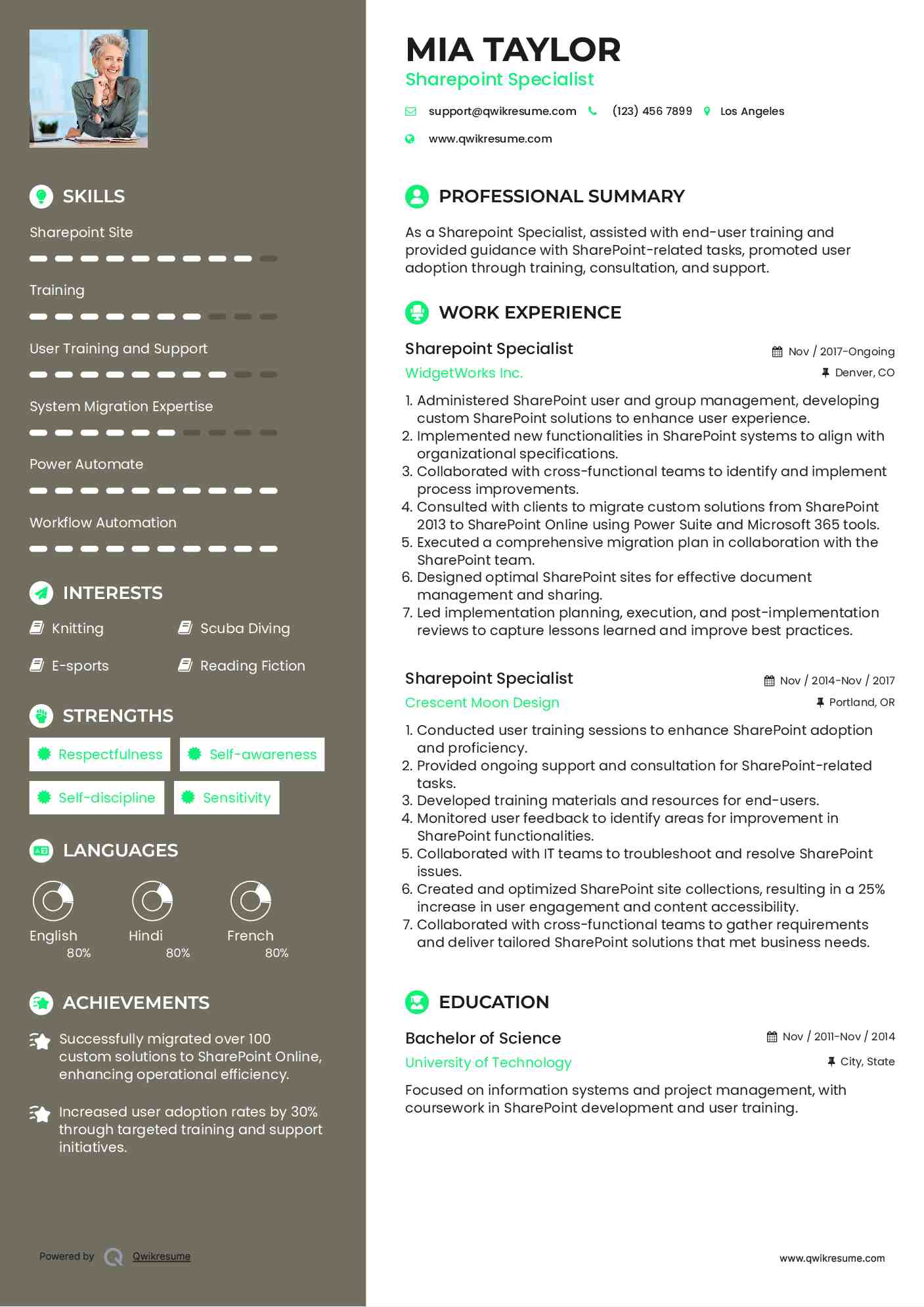 Sharepoint Specialist Resume Template