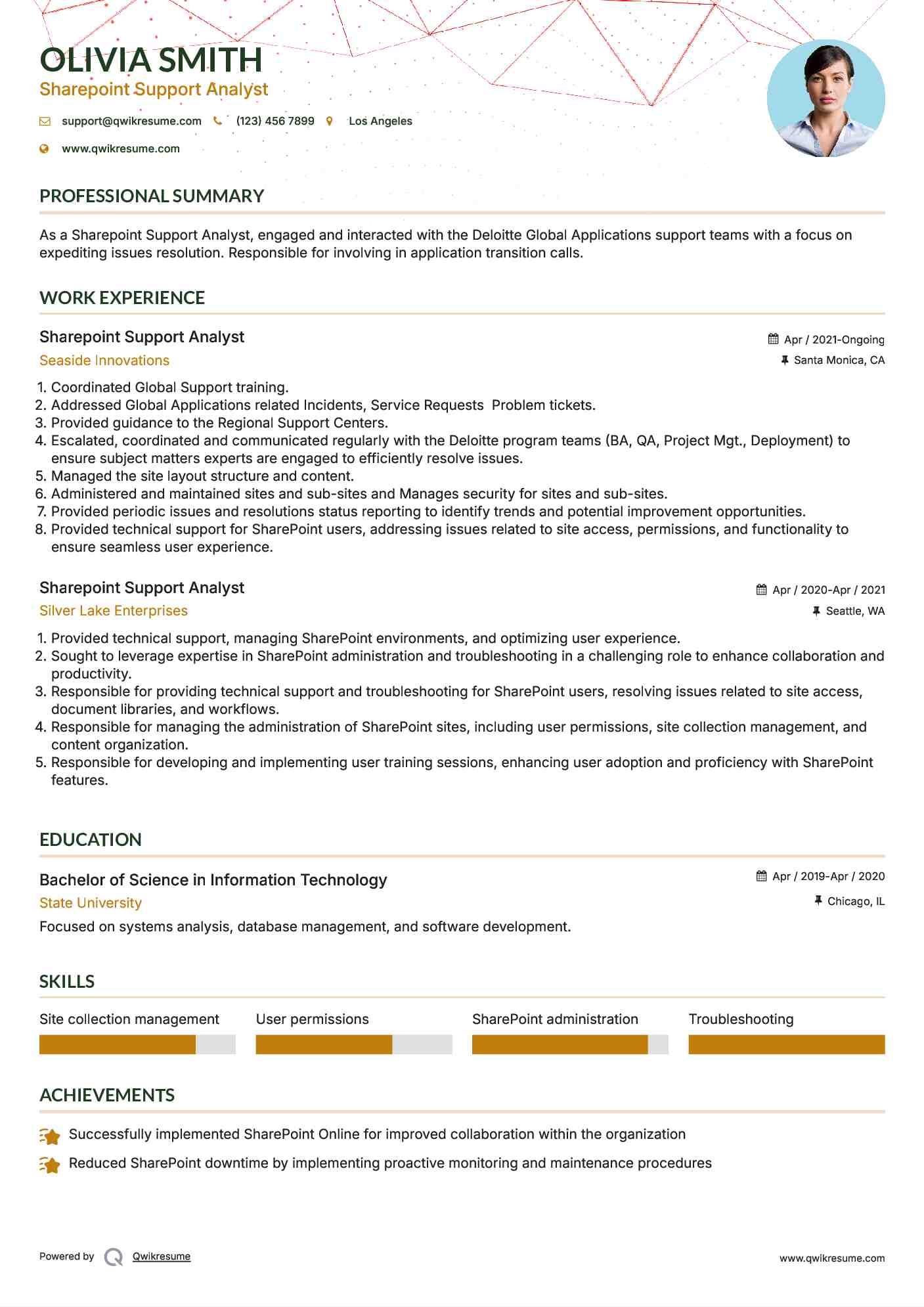 Sharepoint Support Analyst Resume Template