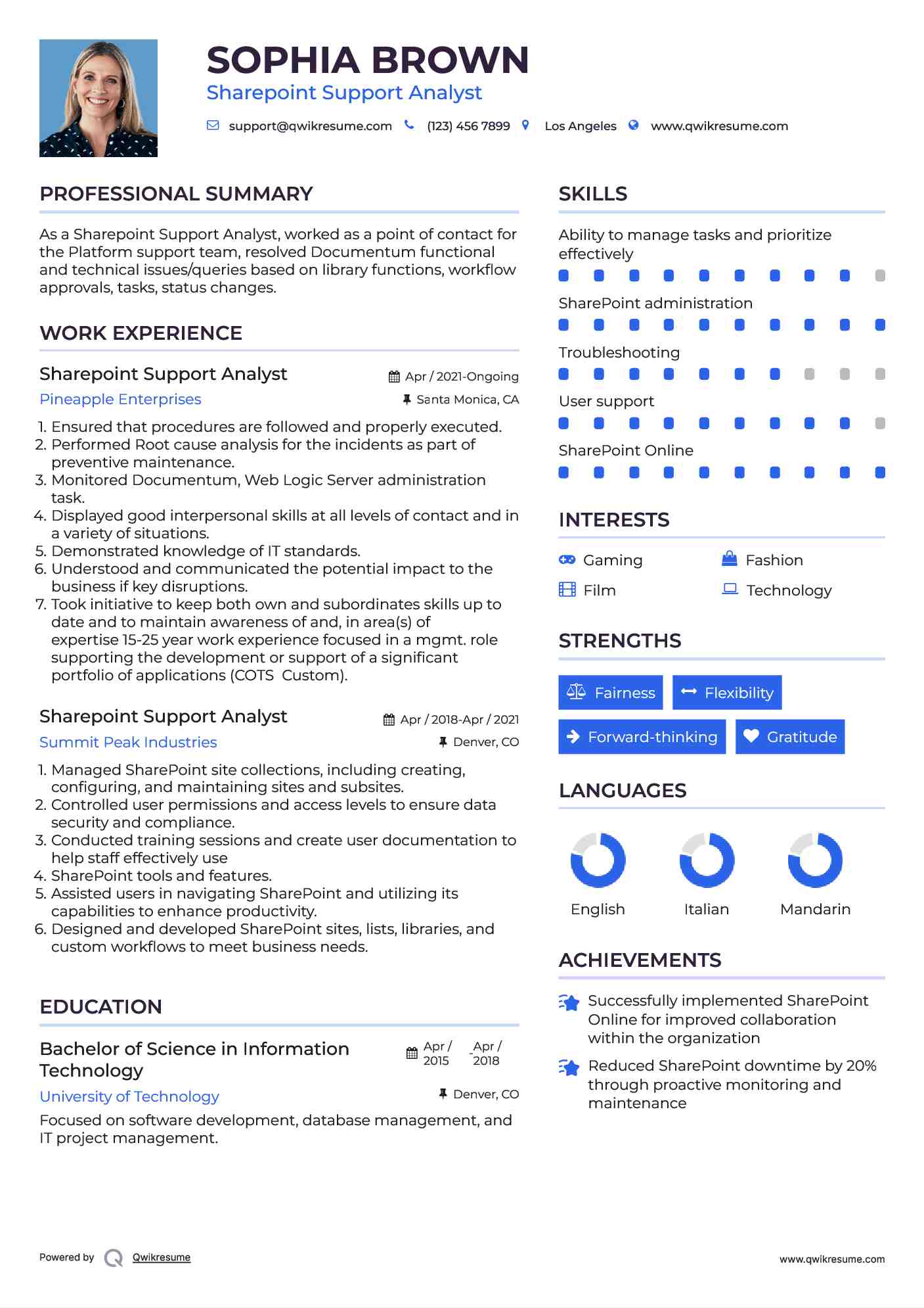 Sharepoint Support Analyst Resume Sample