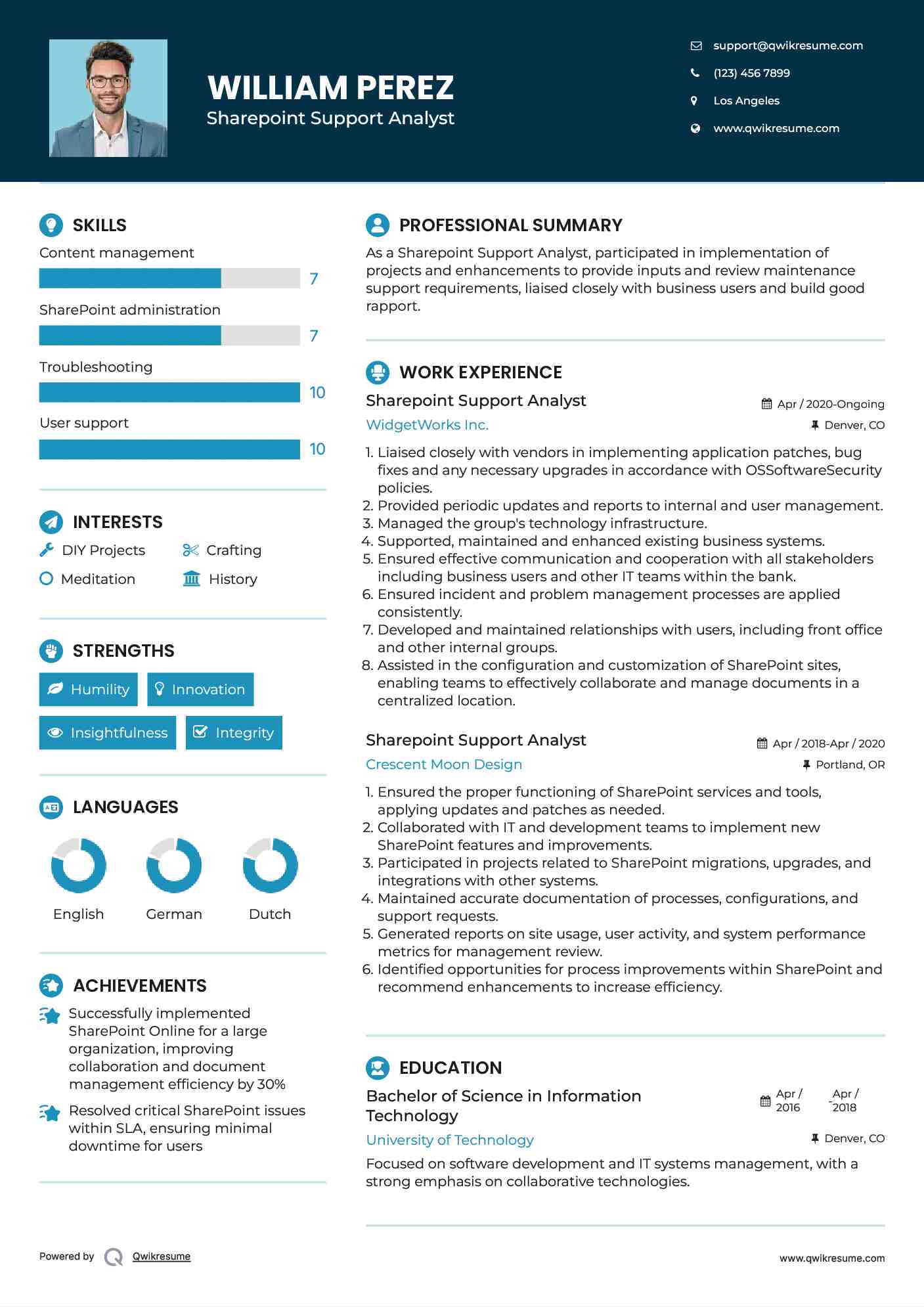 Sharepoint Support Analyst Resume Format