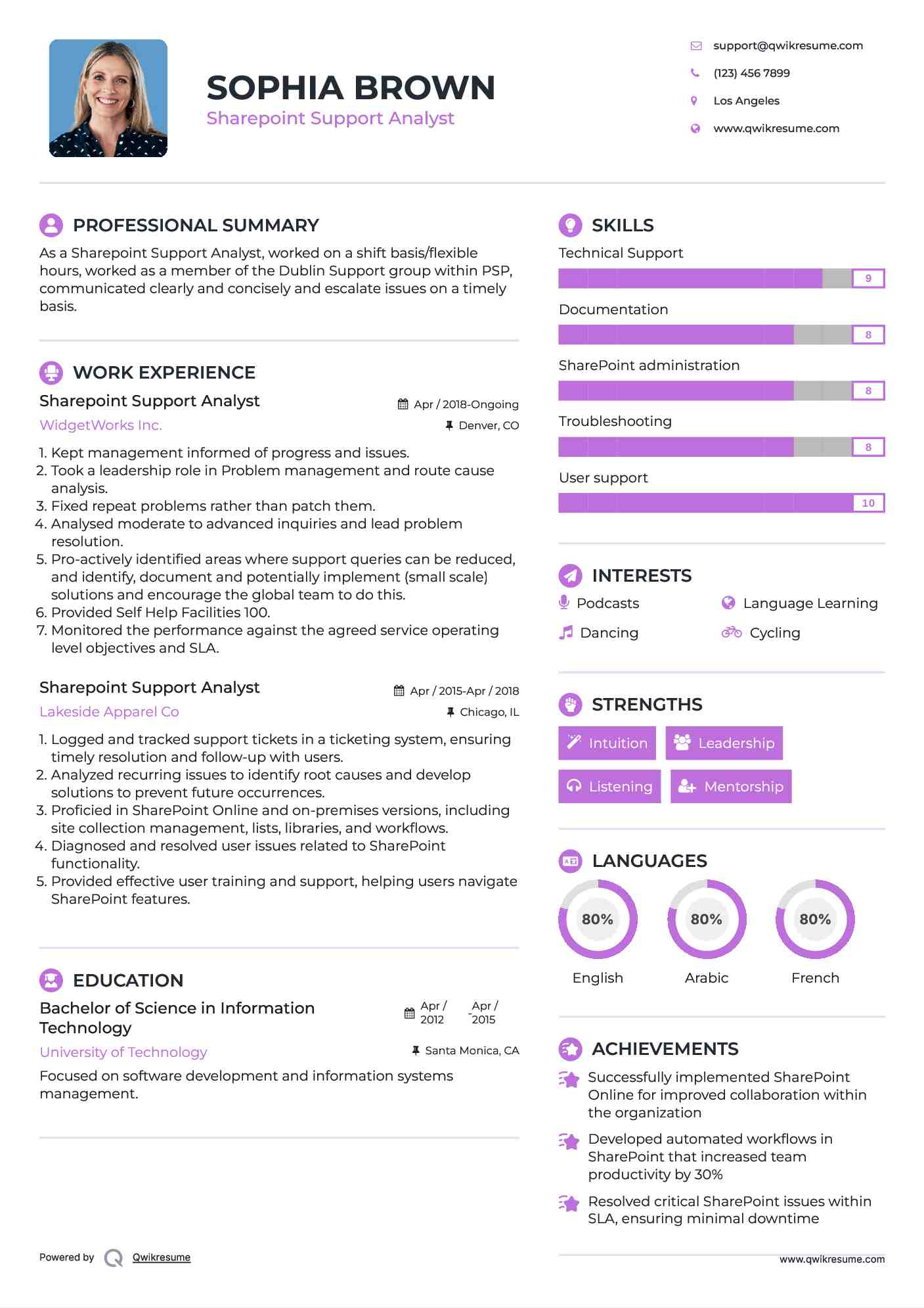 Sharepoint Support Analyst Resume Sample