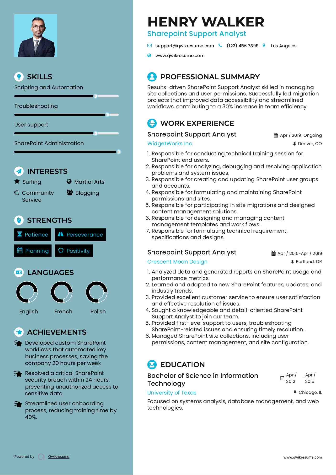 Sharepoint Support Analyst Resume Template