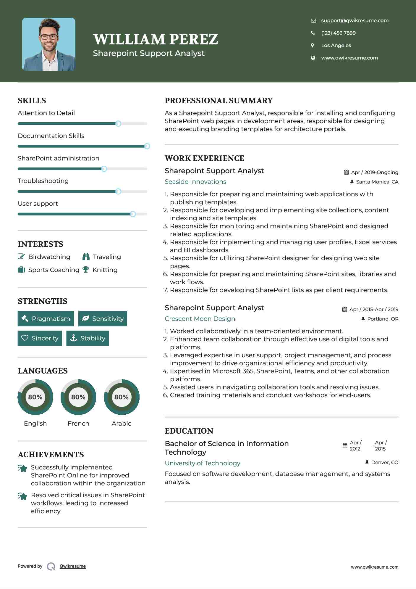 Sharepoint Support Analyst Resume Model