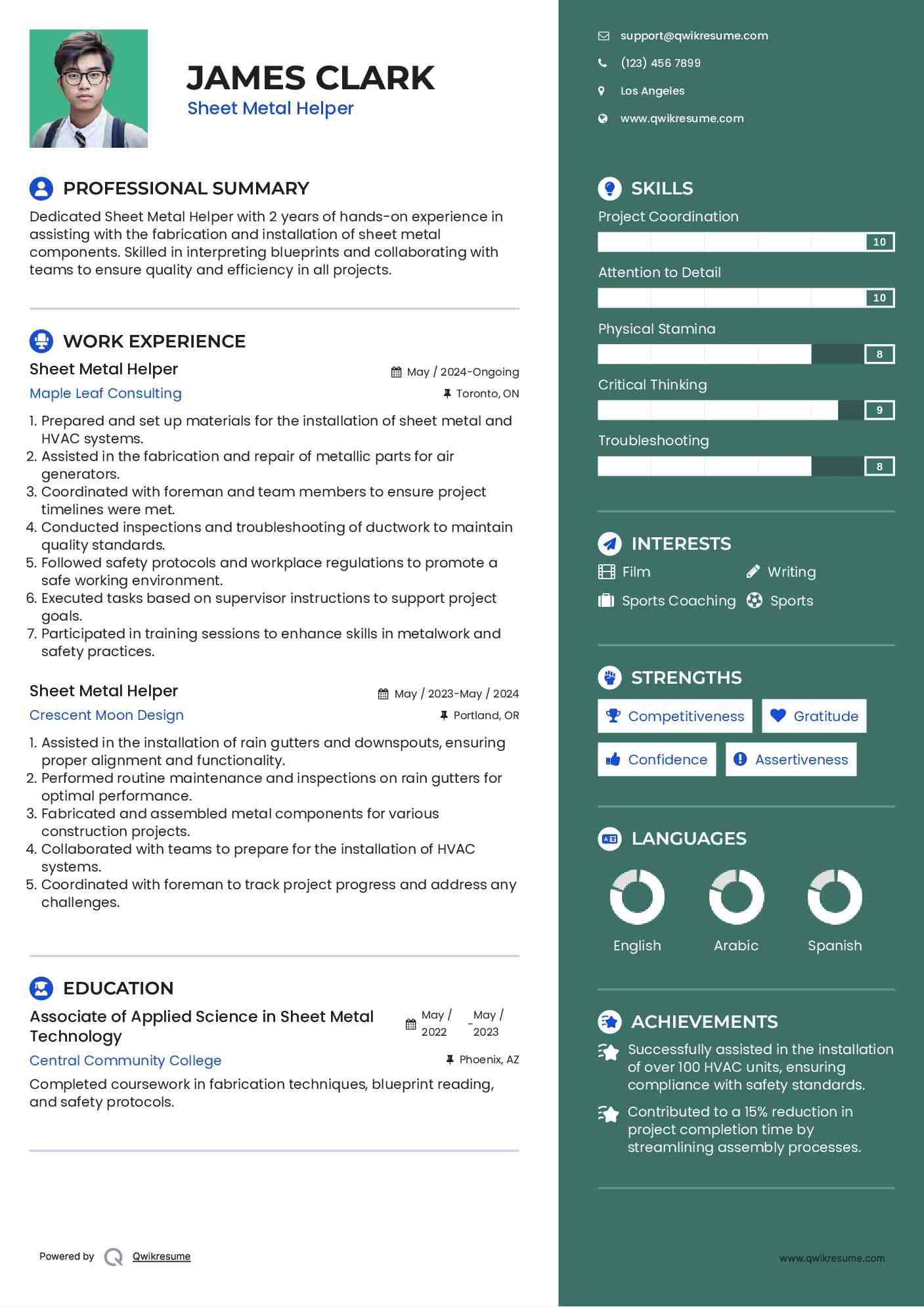 Sheet Metal Helper Resume Sample
