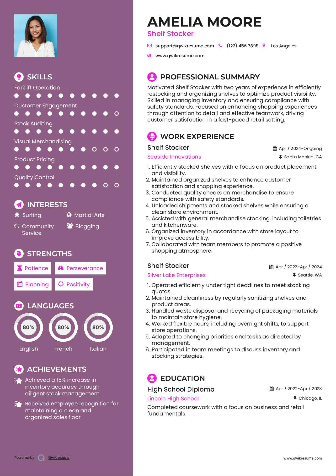 Shelf Stocker Resume Example