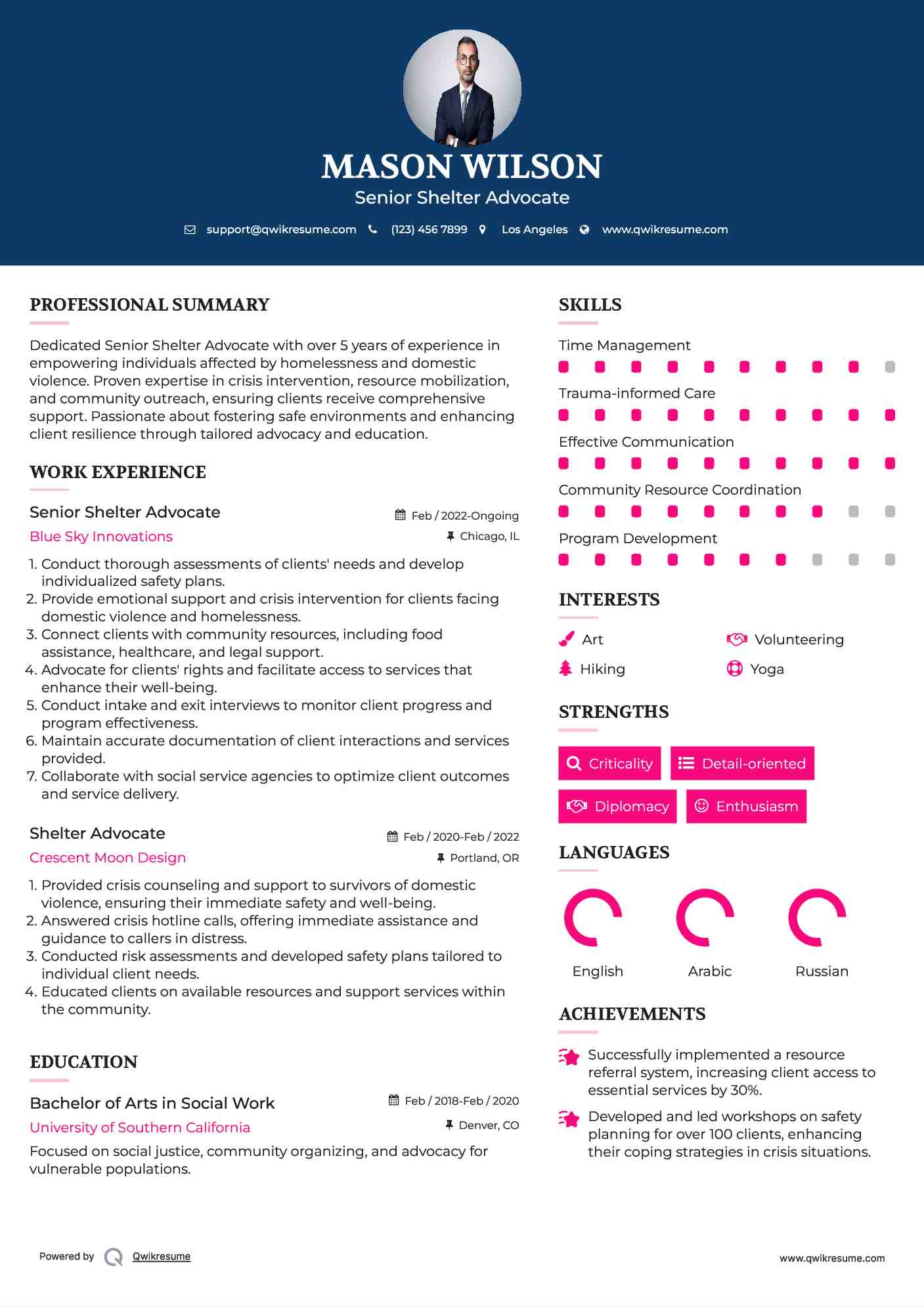 Senior Shelter Advocate Resume Format