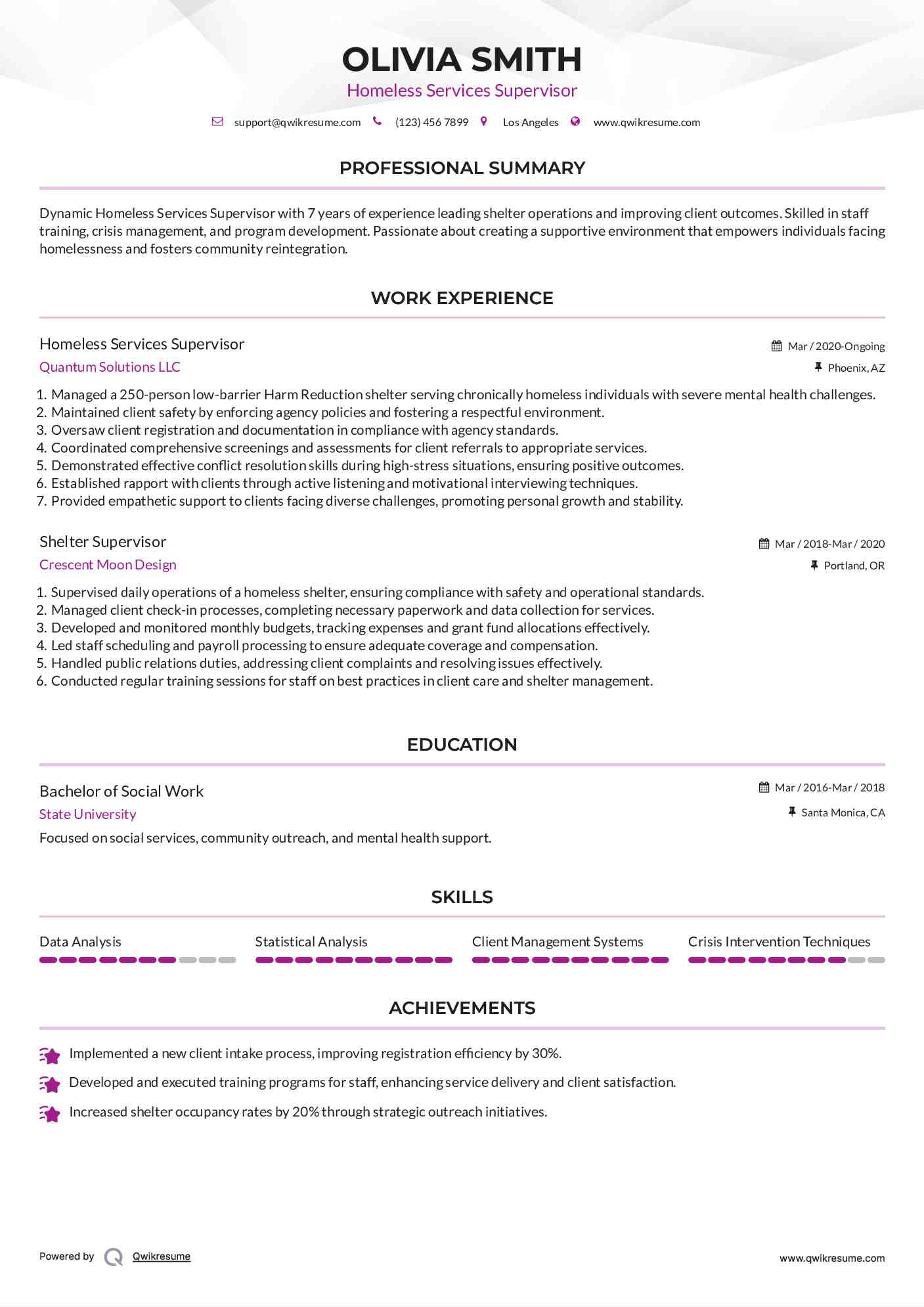 Homeless Services Supervisor Resume Model