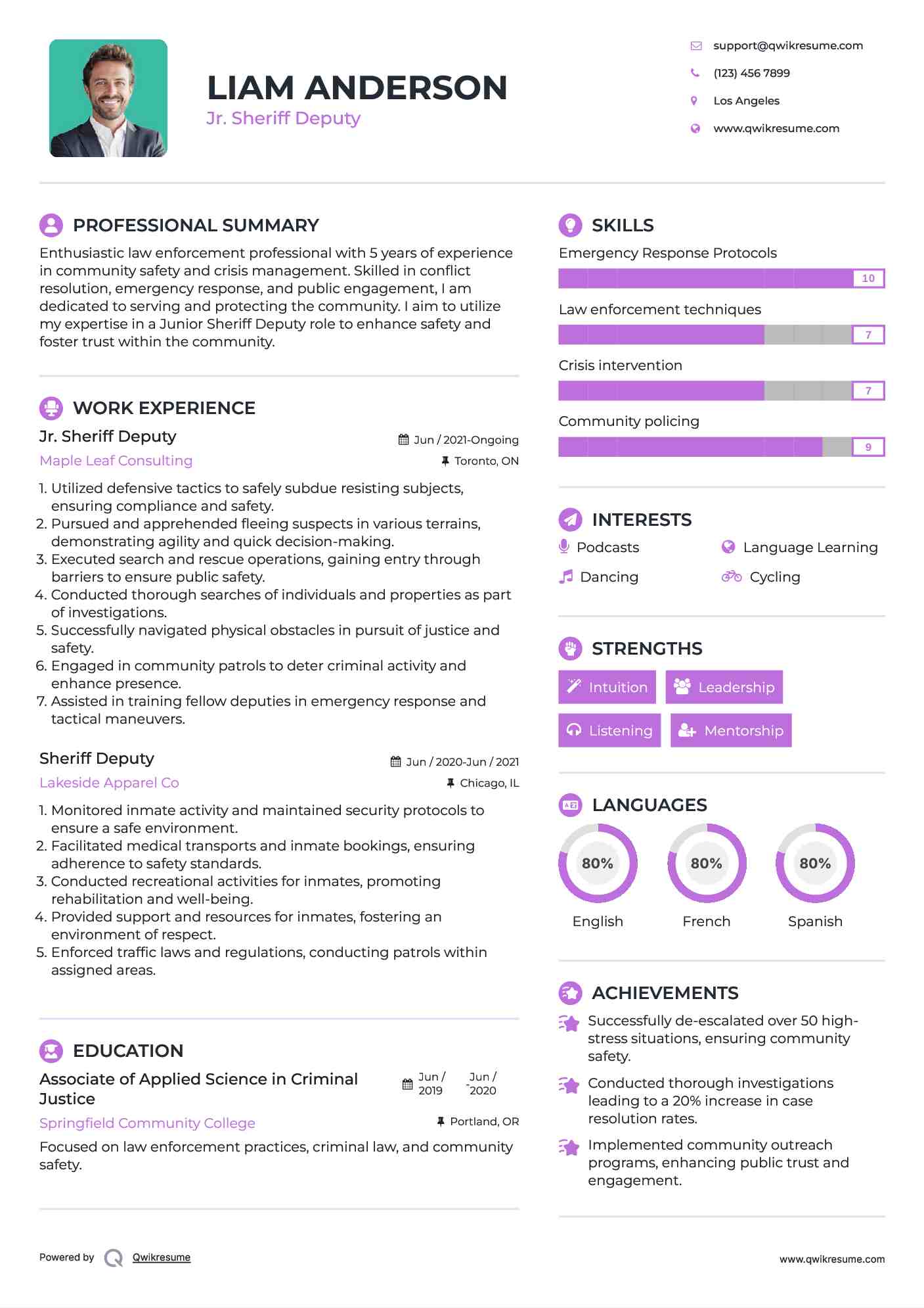 Jr. Sheriff Deputy Resume Sample