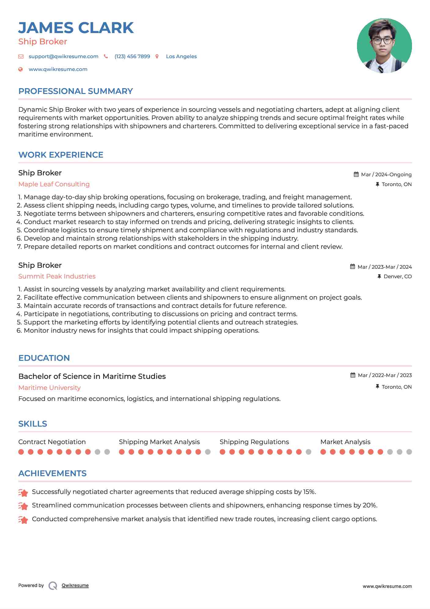 Ship Broker Resume Model