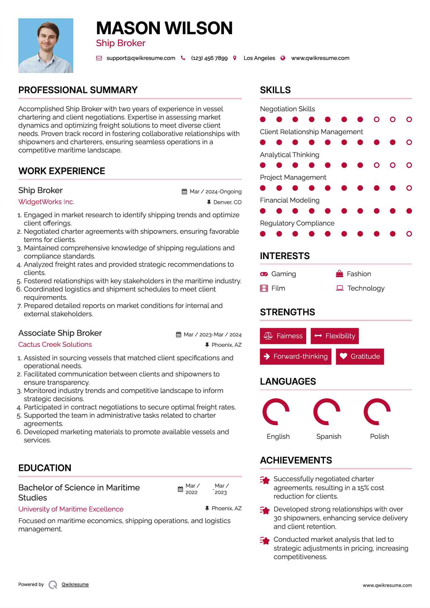 Ship Broker Resume Example