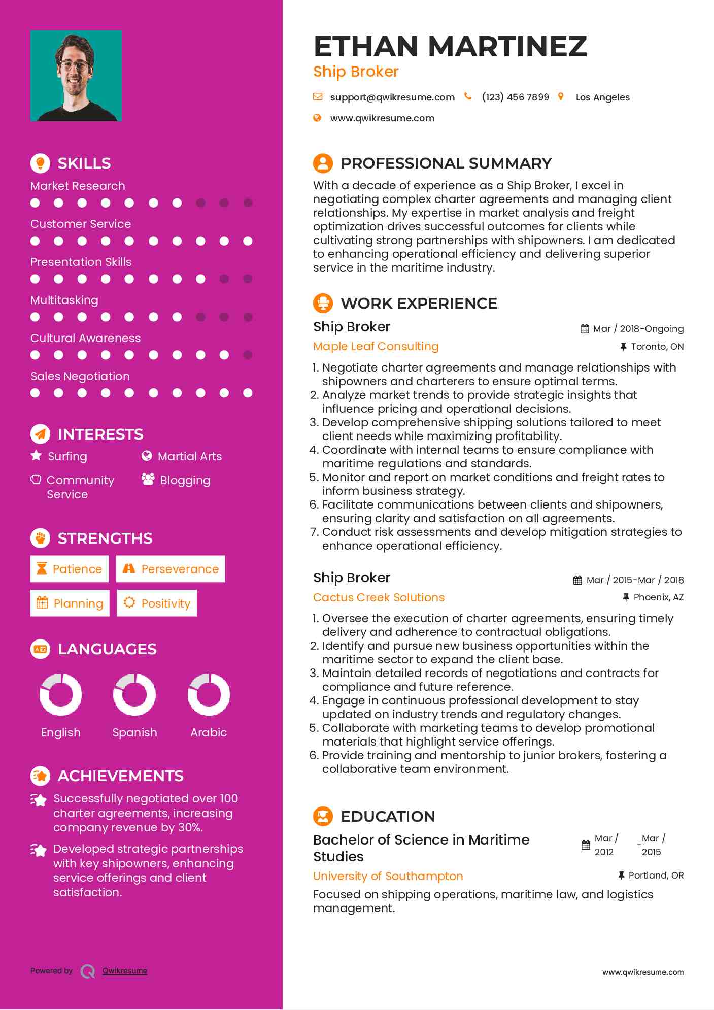 Ship Broker Resume Sample