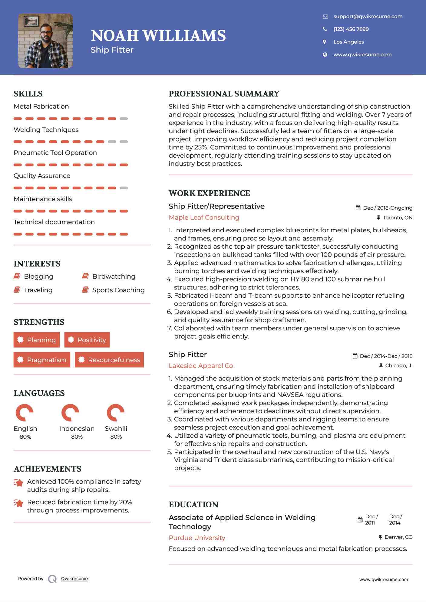 Ship Fitter/Representative Resume Template