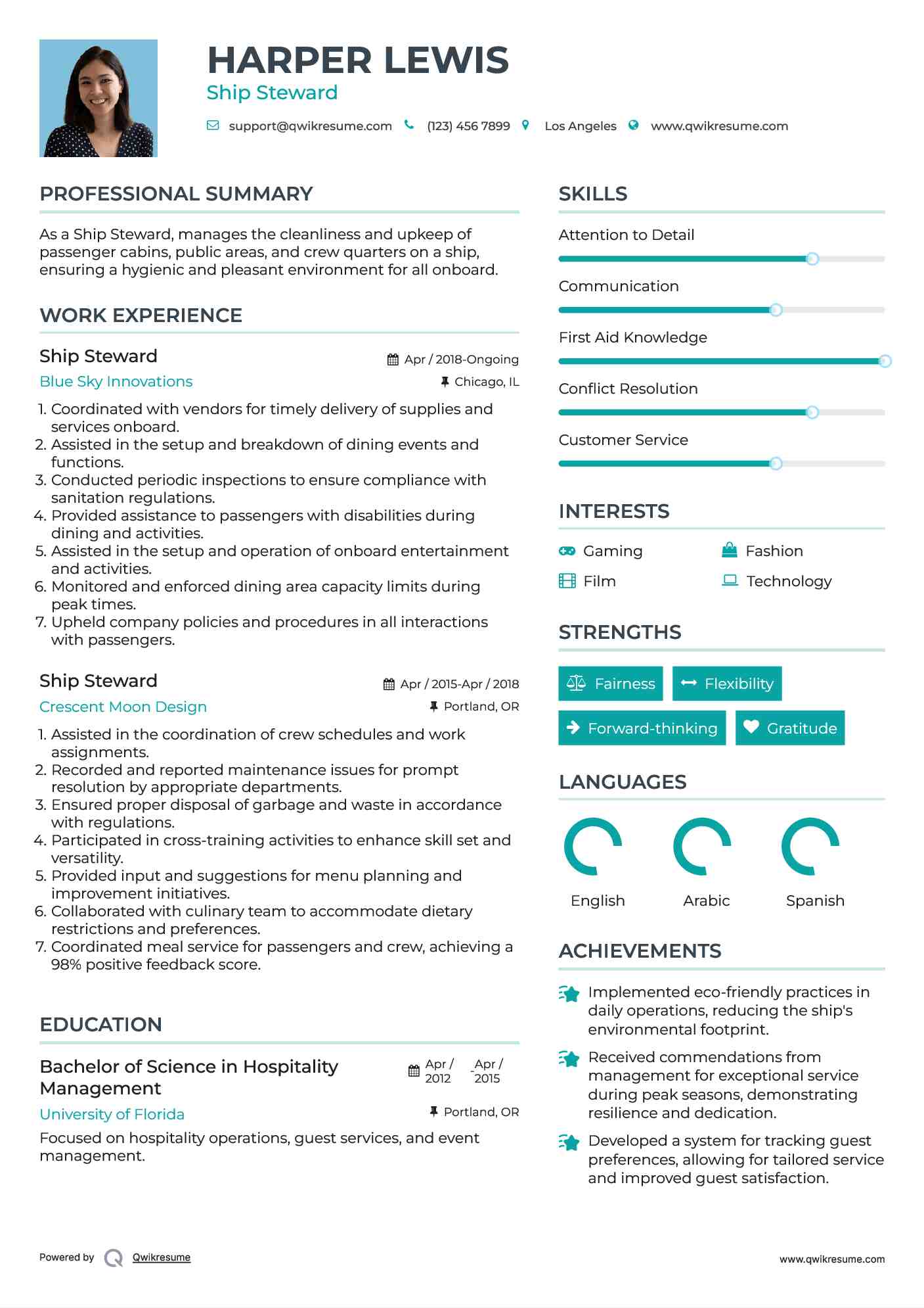 Ship Steward Resume Format