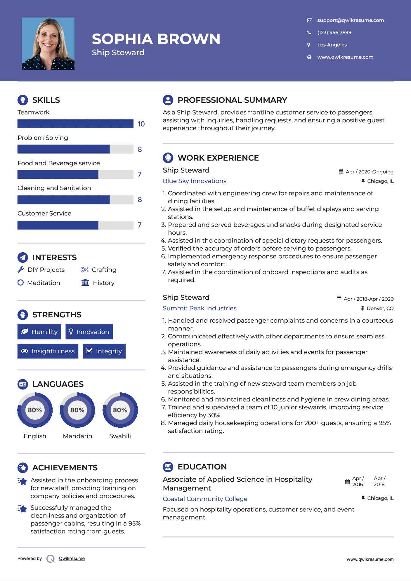 Ship Steward Resume Model