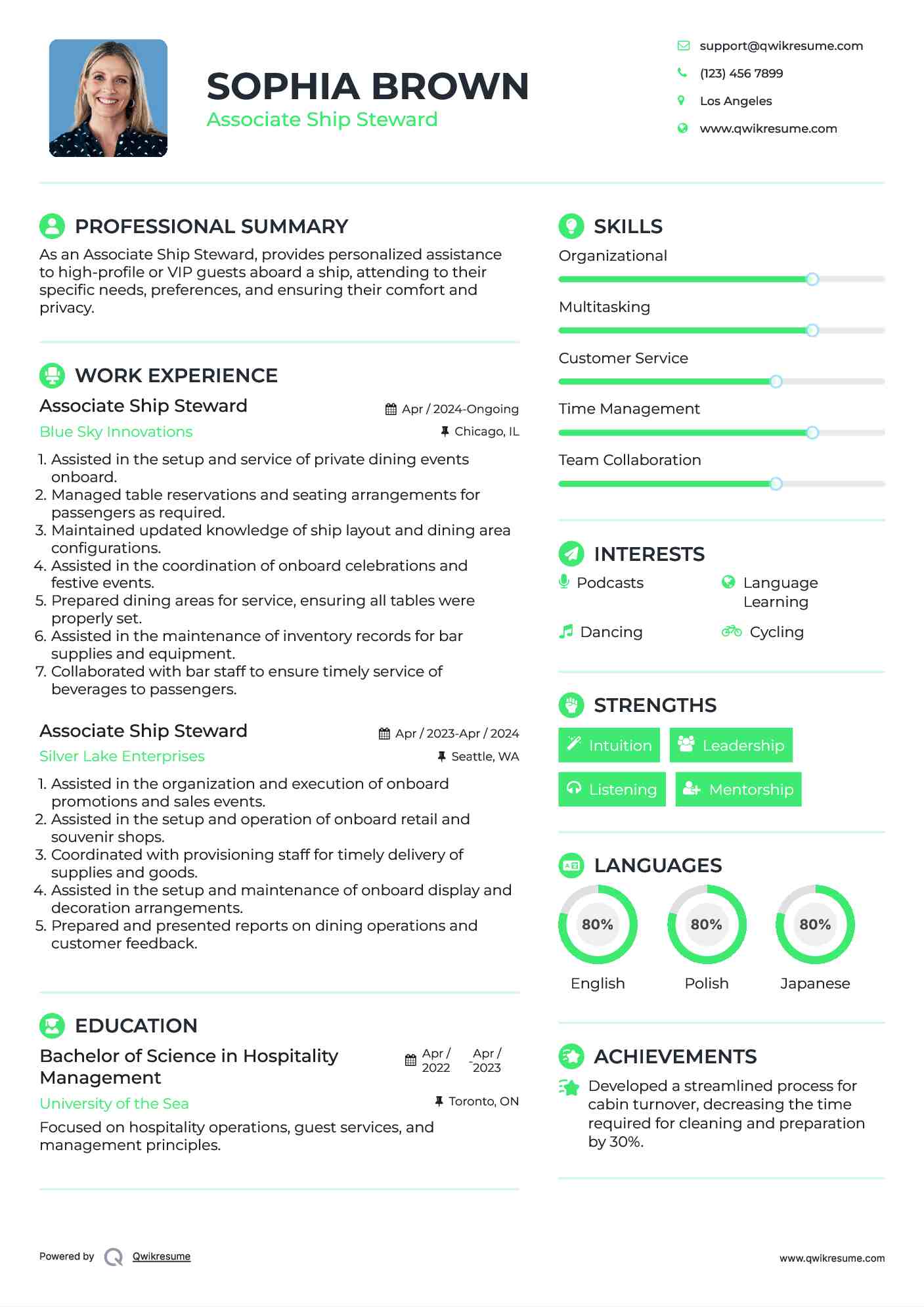 Associate Ship Steward Resume Sample