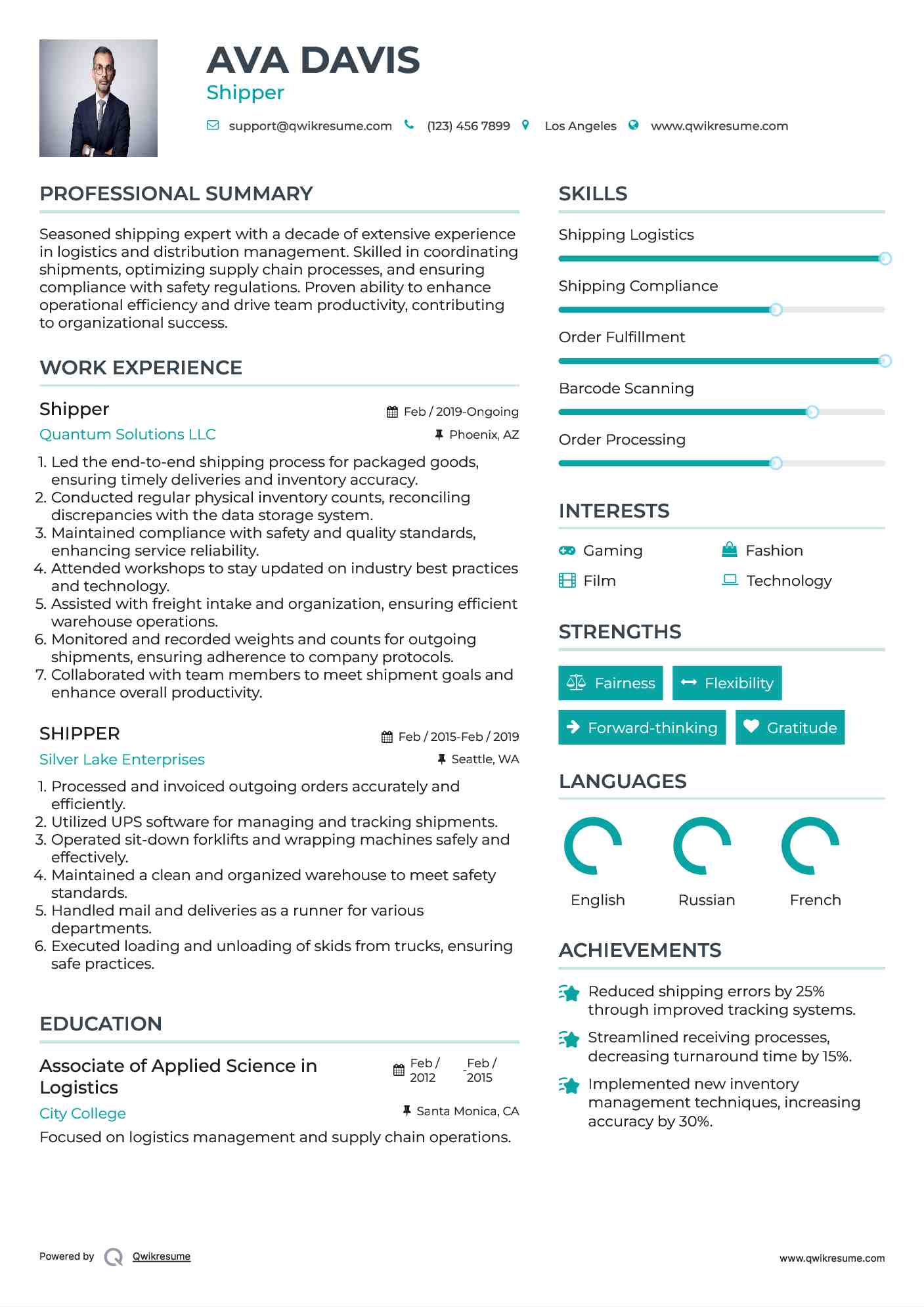 Shipper Resume Example