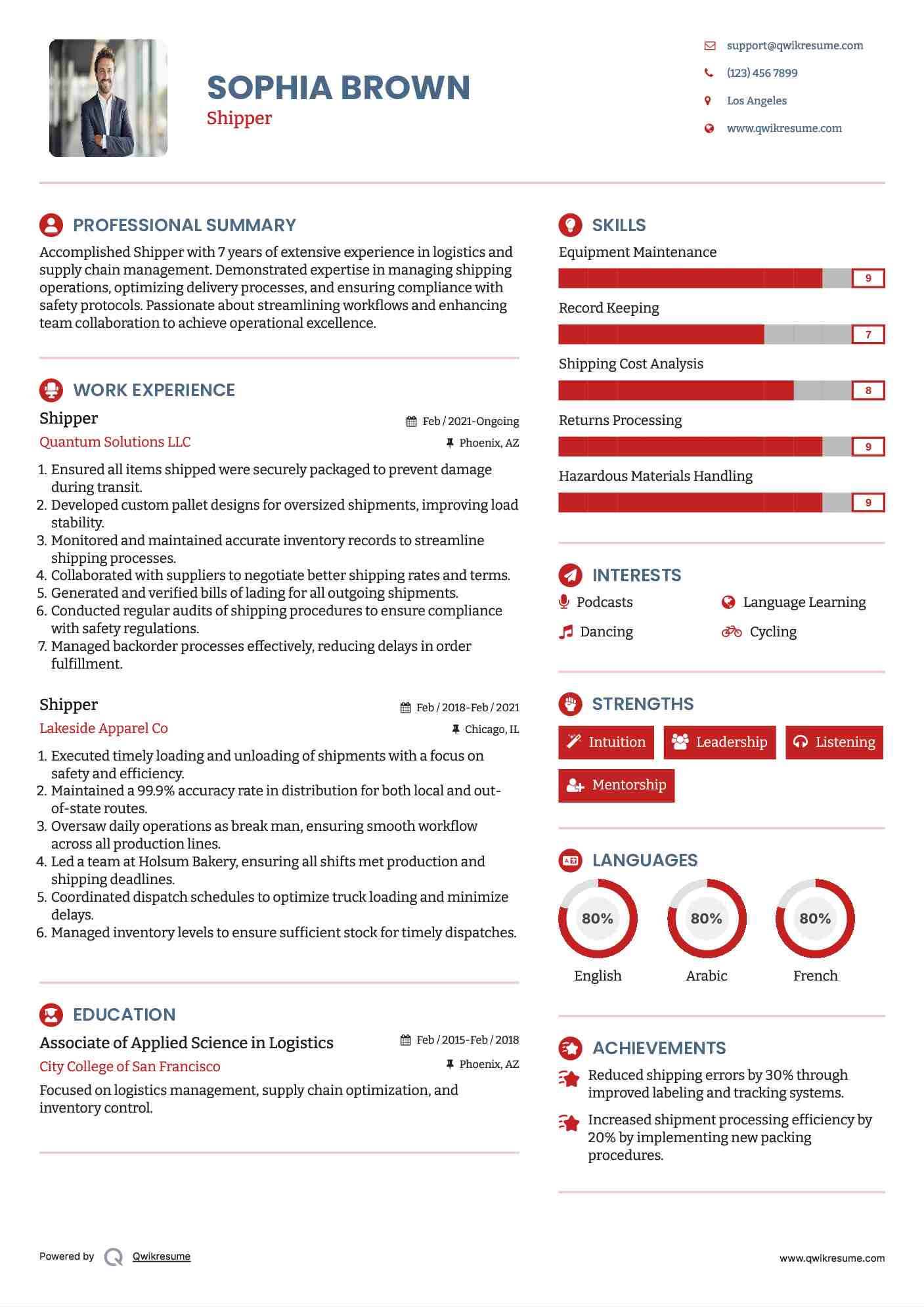 Shipper Resume Template