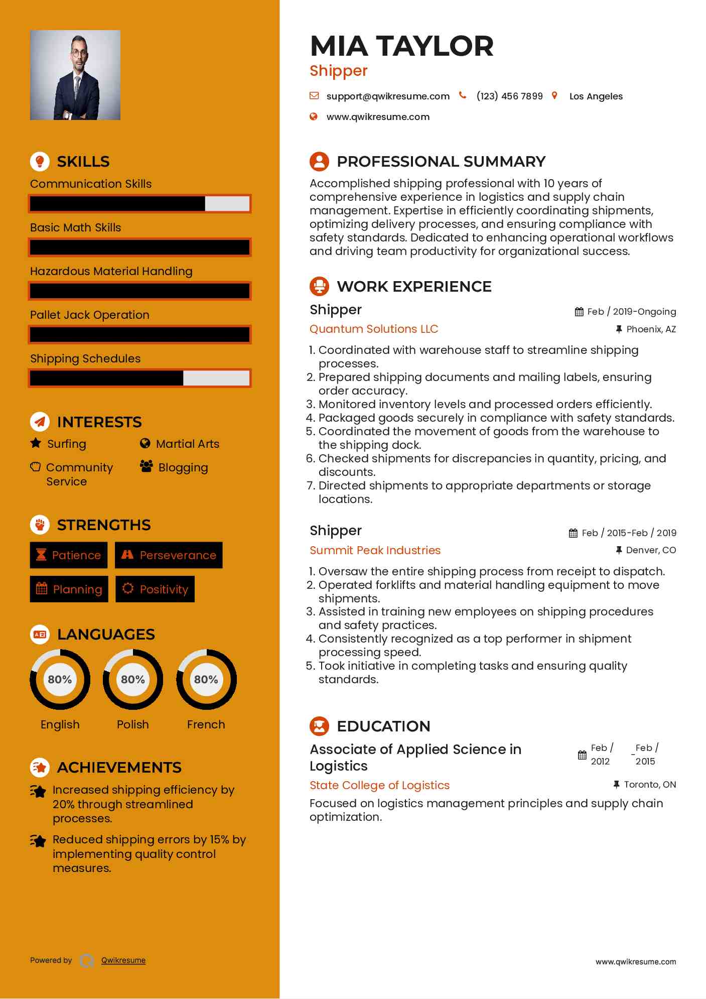 Shipper Resume Model