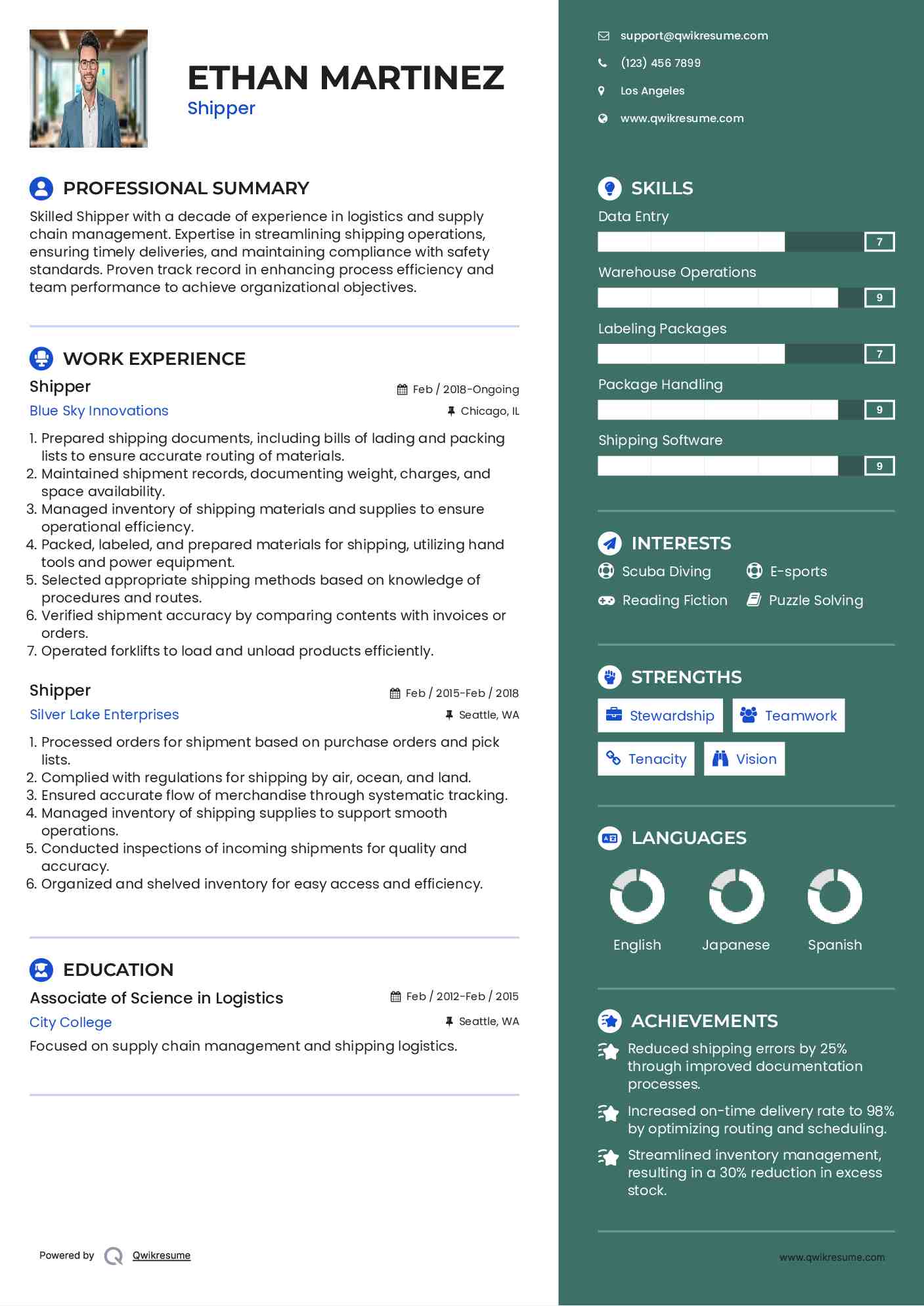 Shipper Resume Example