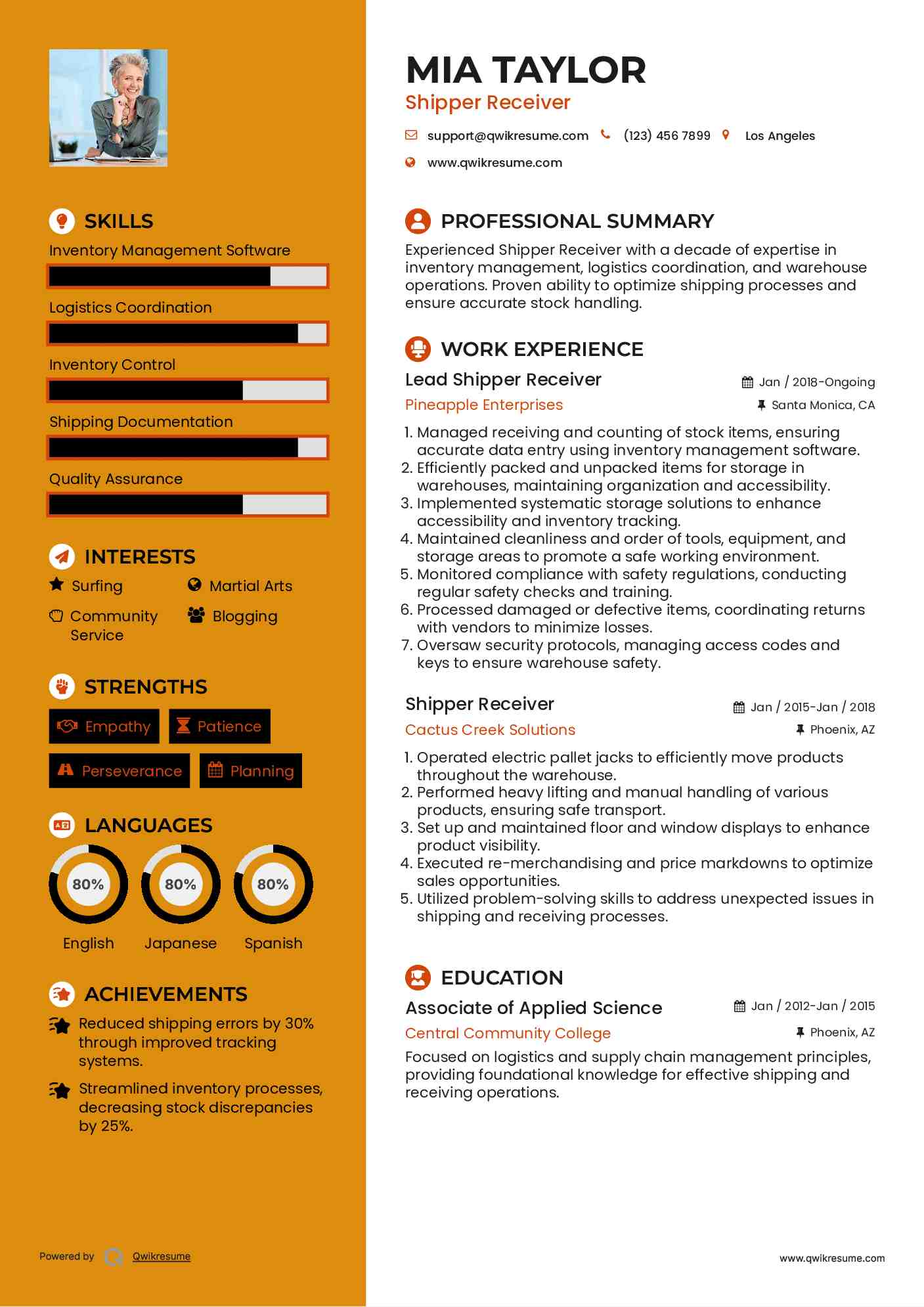 Lead Shipper Receiver Resume Format