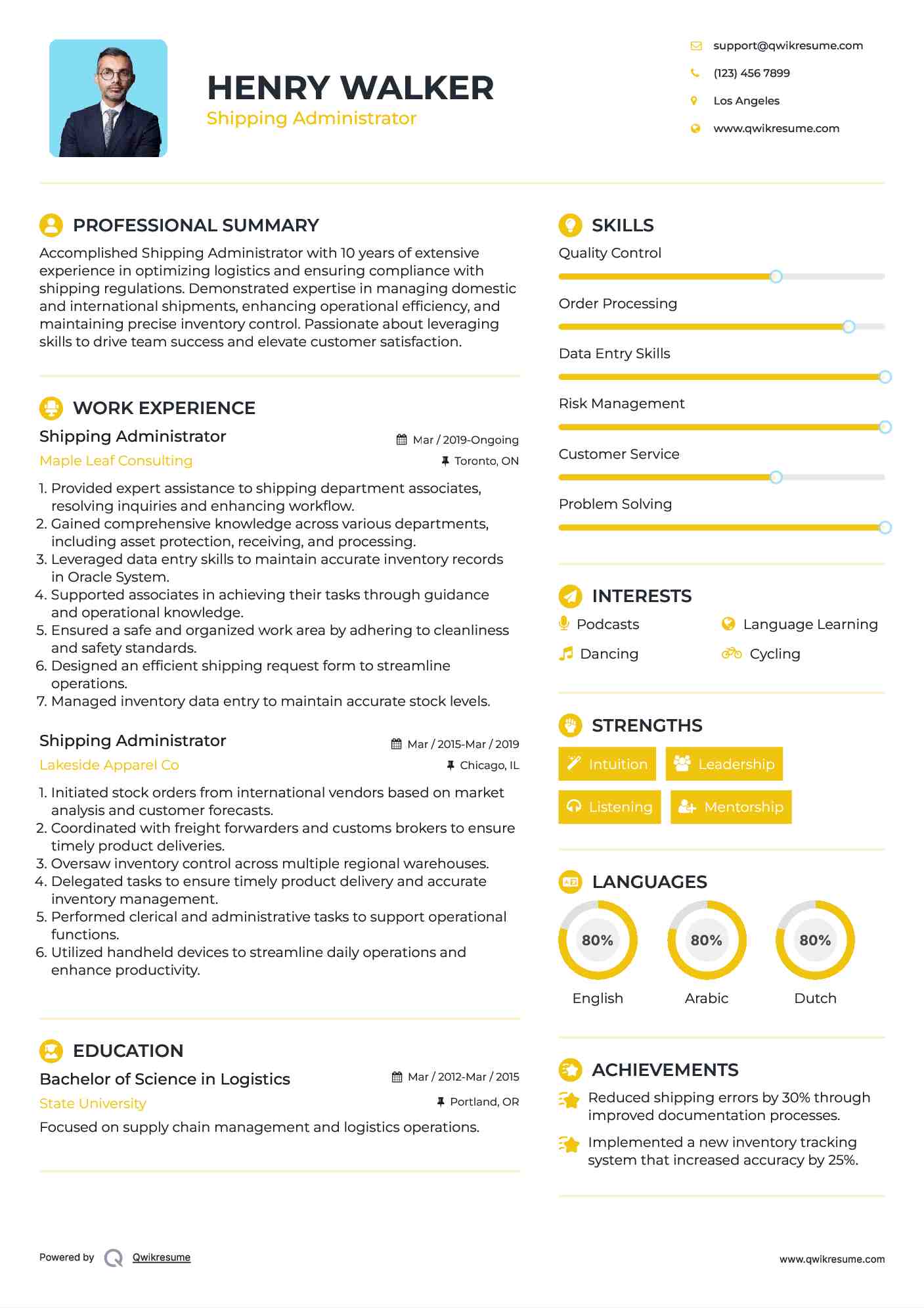 Shipping Administrator Resume Sample