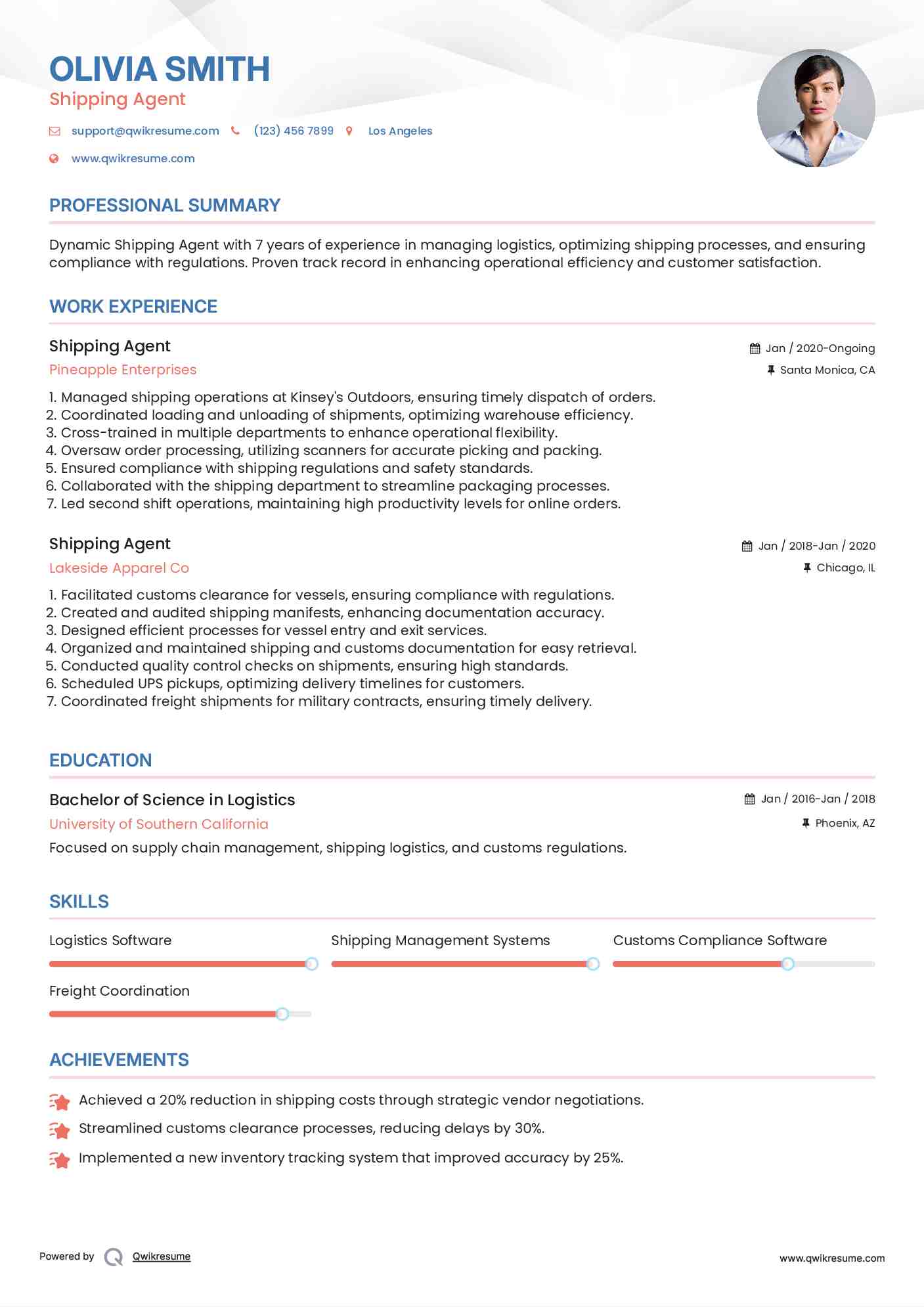 Shipping Agent Resume Template