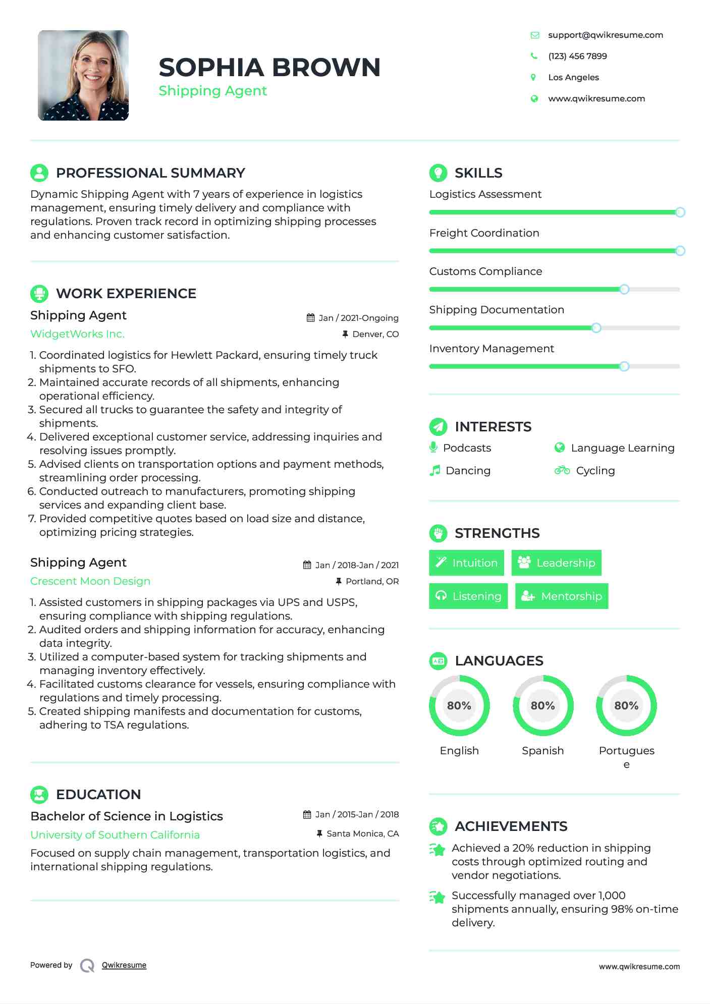 Shipping Agent Resume Example