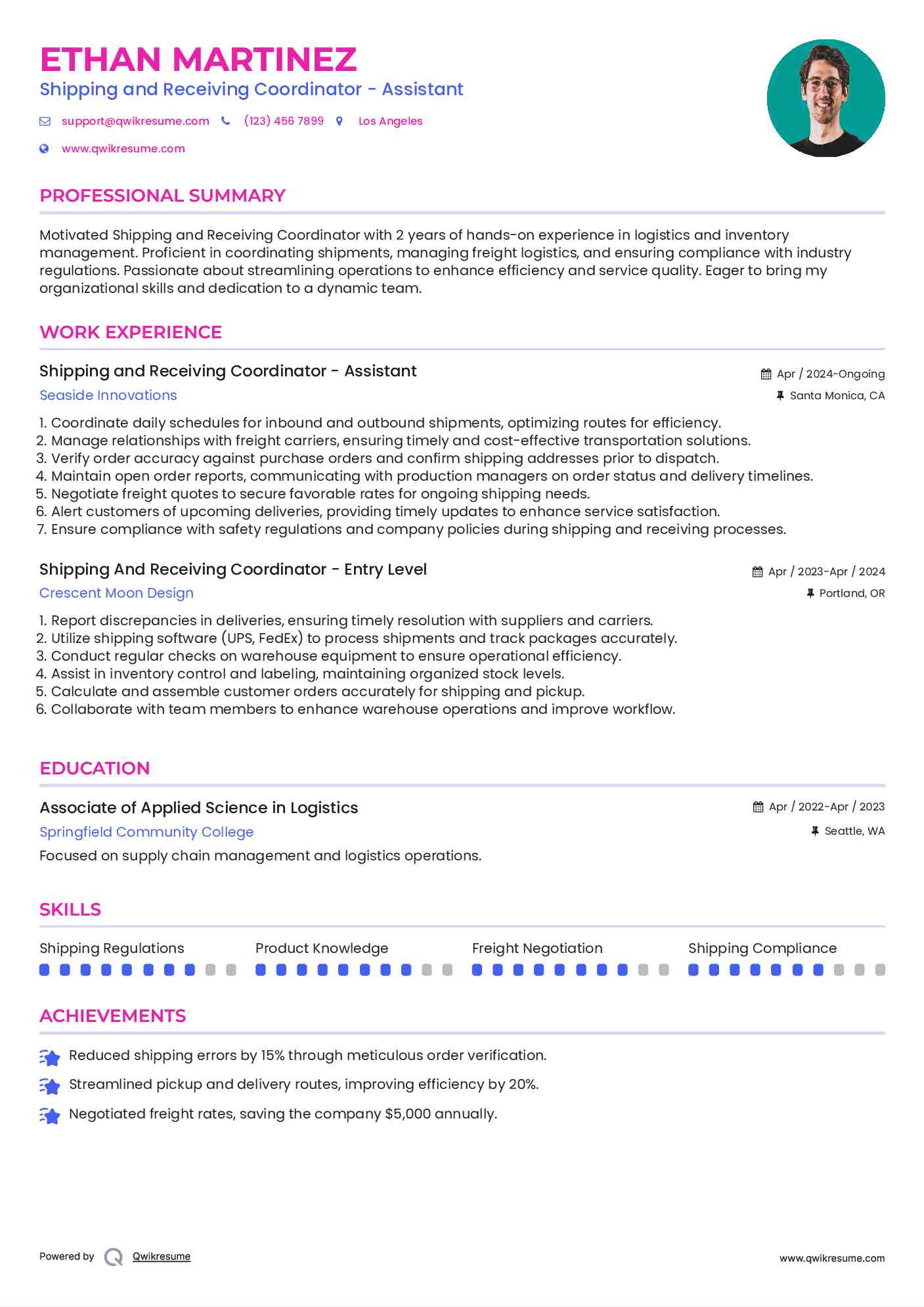 Shipping And Receiving Coordinator Resume Samples QwikResume