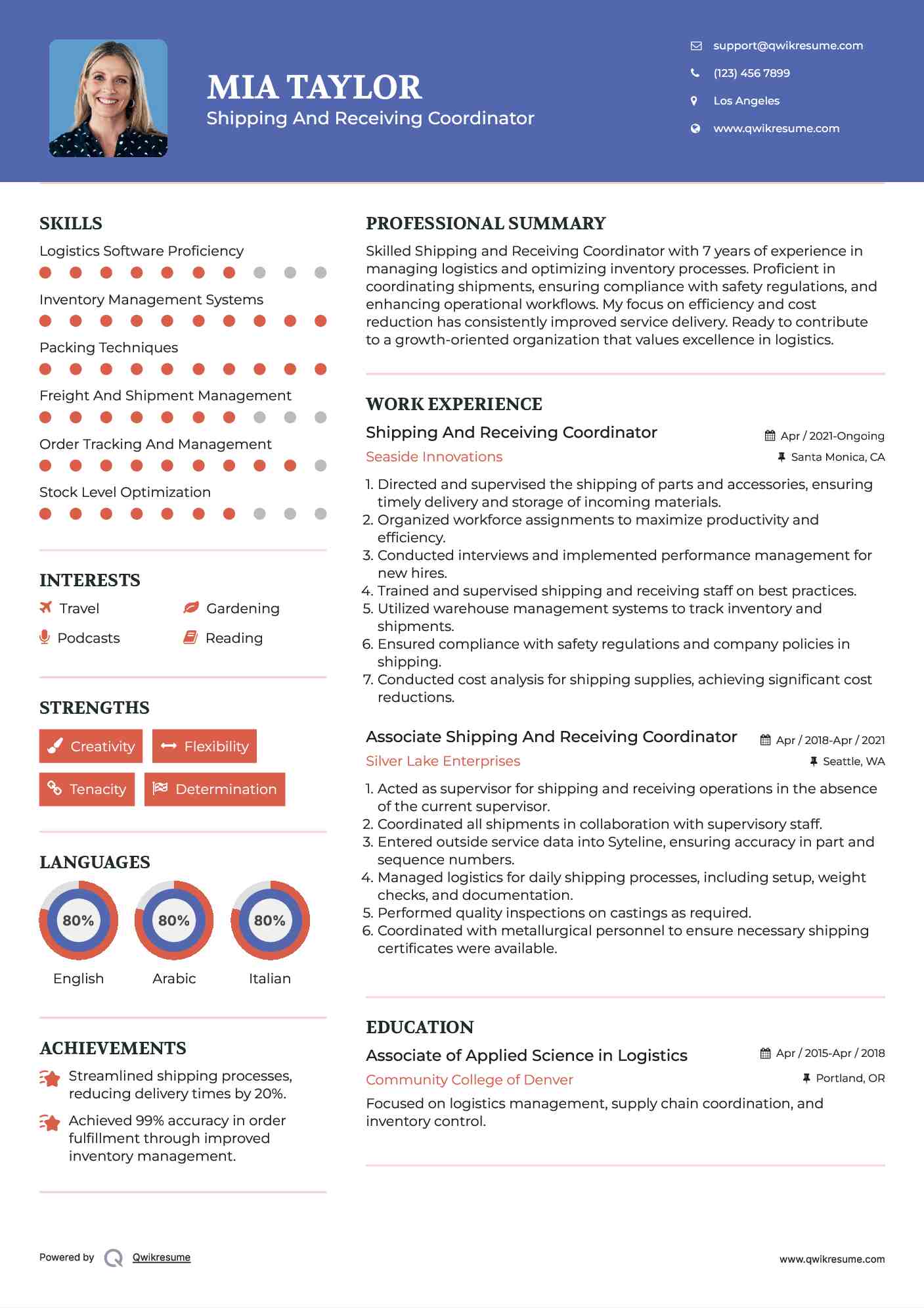 Shipping And Receiving Coordinator Resume Samples QwikResume