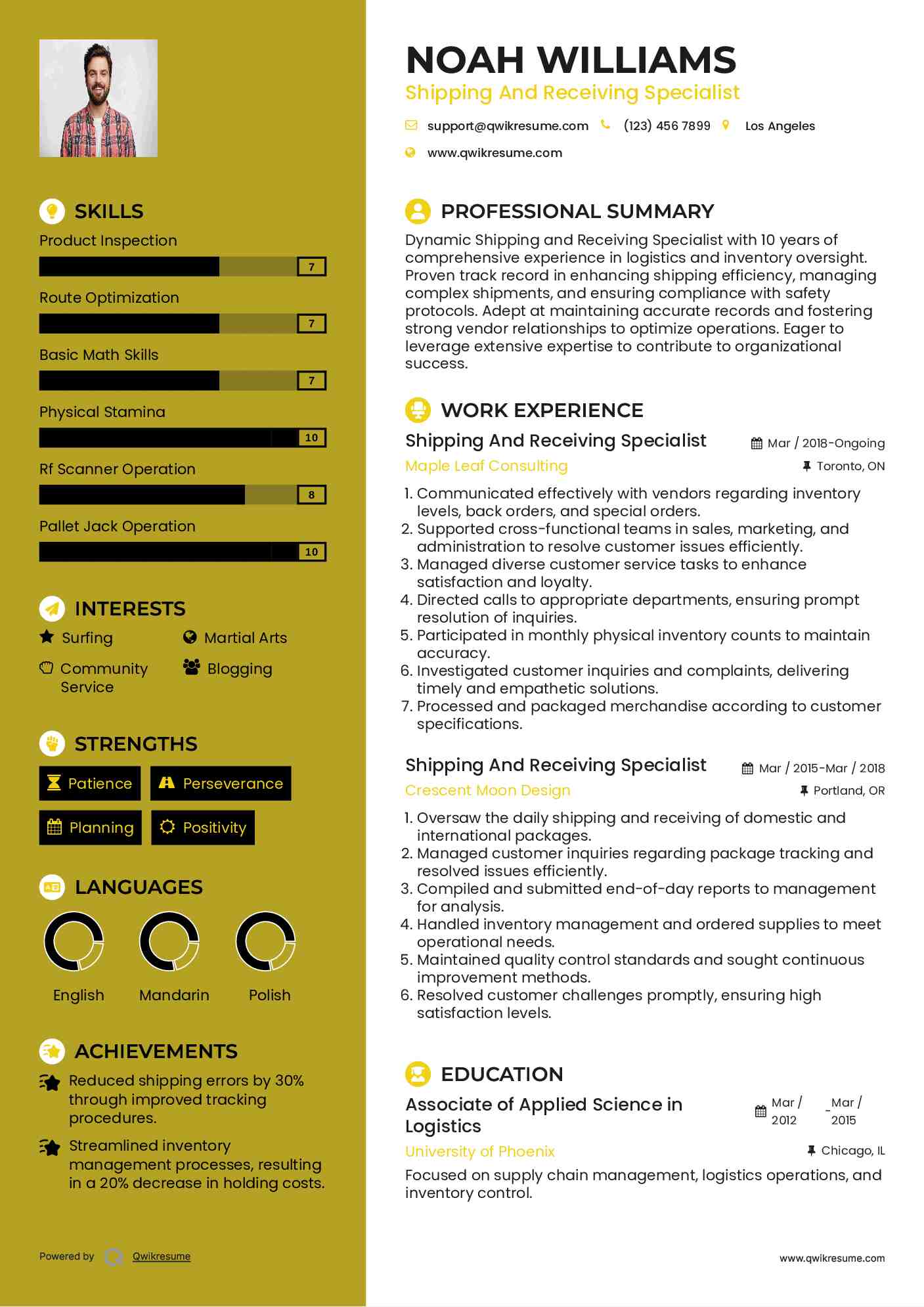 Shipping And Receiving Specialist Resume Sample